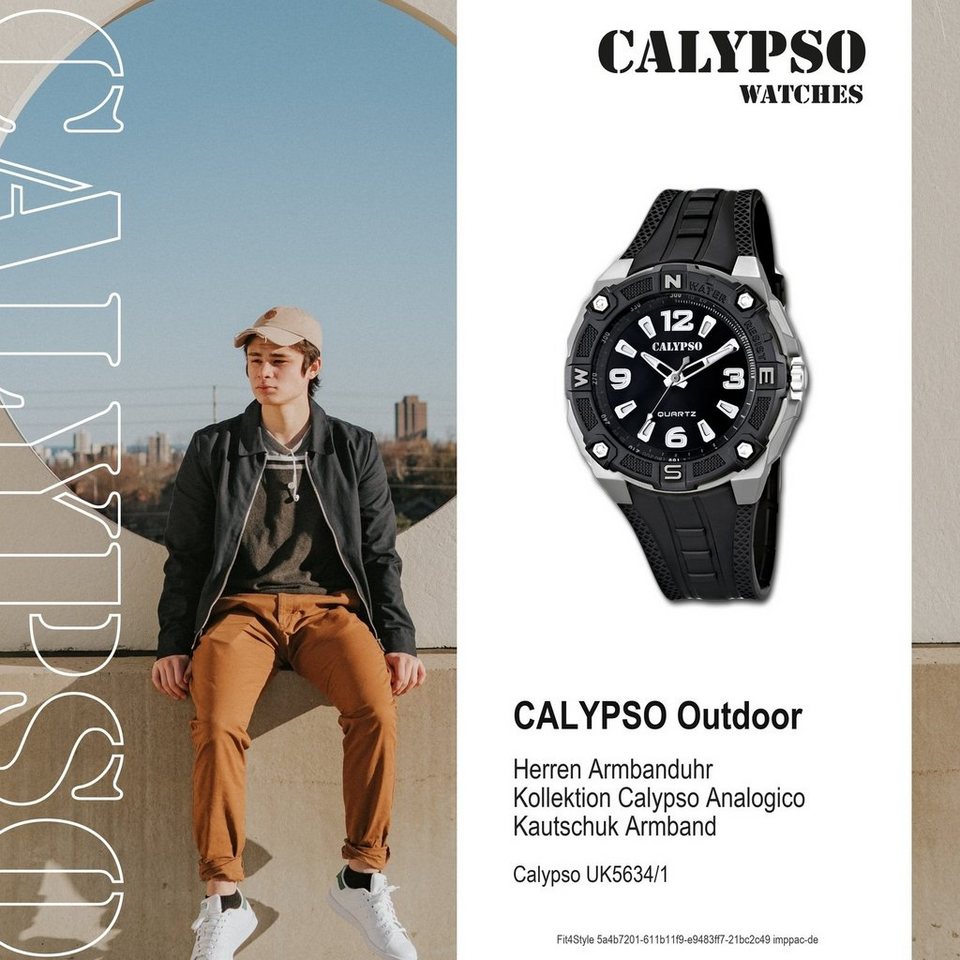 CALYPSO WATCHES Quarzuhr Calypso Herren Uhr K5634/1 Kunststoffband, Herren  Armbanduhr rund, Kautschukarmband schwarz, Outdoor