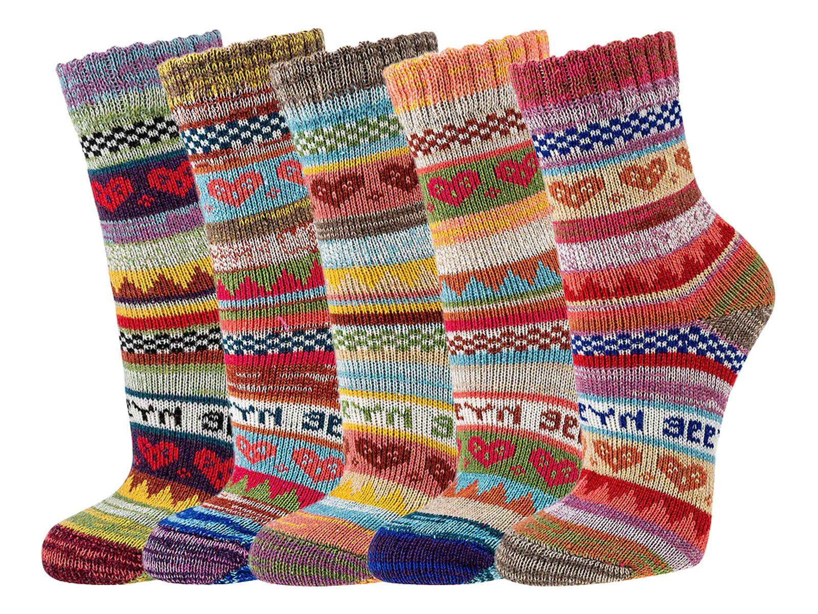 HomeOfSocks Socken »Hygge Socken Für Herren Und Damen aus Baumwolle« 3er  Pack Baumwollsocken Mit Fröhlich Bunten Mustern Und Druckarmer Zehennaht