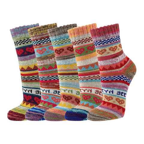 HomeOfSocks Socken Hygge Socken Für Herren Und Damen aus Baumwolle 3er Pack Baumwollsocken Mit Fröhlich Bunten Mustern Und Druckarmer Zehennaht