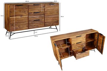 FINEBUY Sideboard FB50890 (Sheesham Massivholz 160x40x88 cm Kommode Modern), Anrichte Groß, Schrank mit 2 Türen & 3 Schubladen