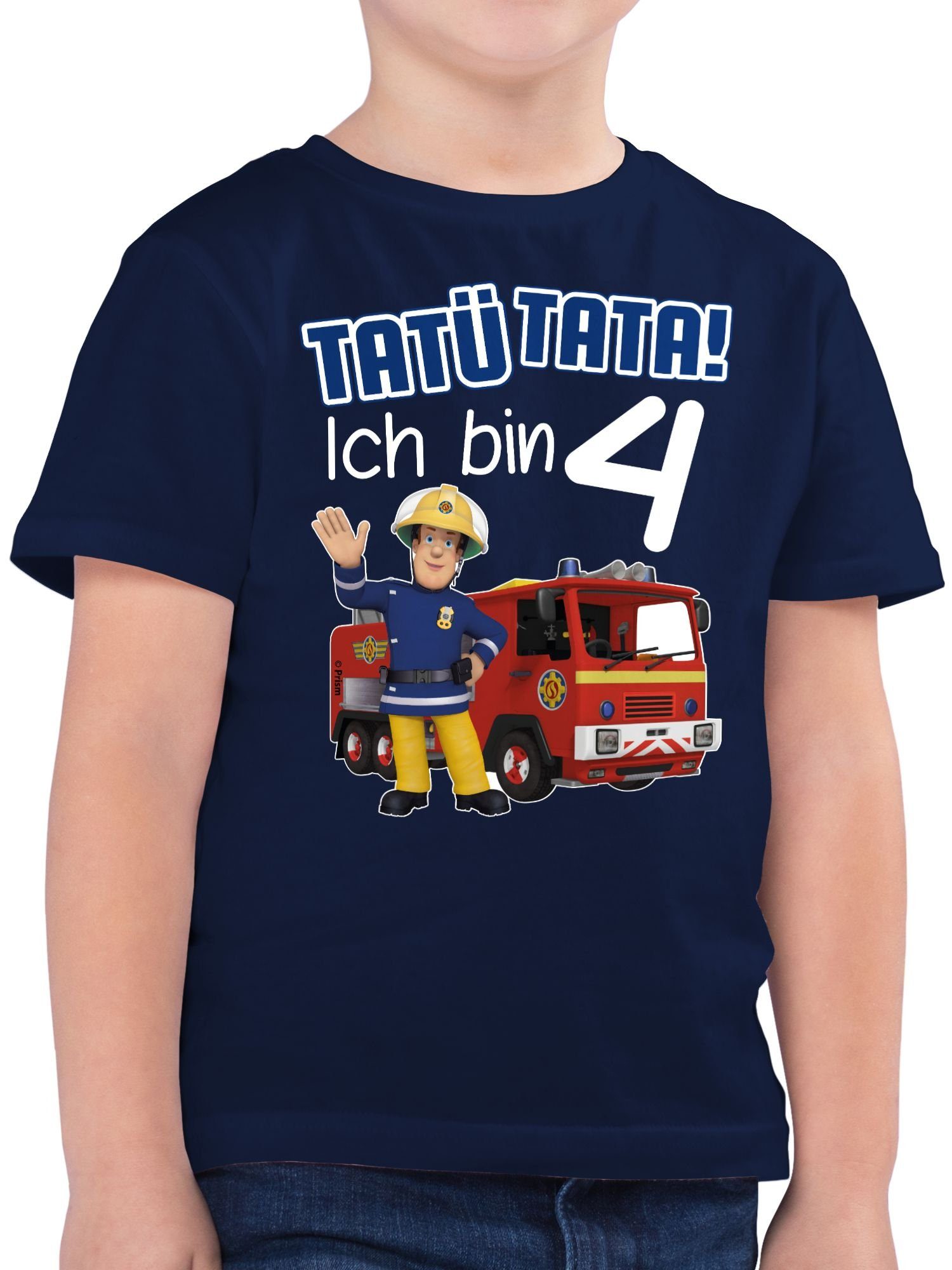 Shirtracer T-Shirt Tatü Tata! Ich bin 4 Geburtstag Feuerwehrmann Sam Jungen 03 Dunkelblau