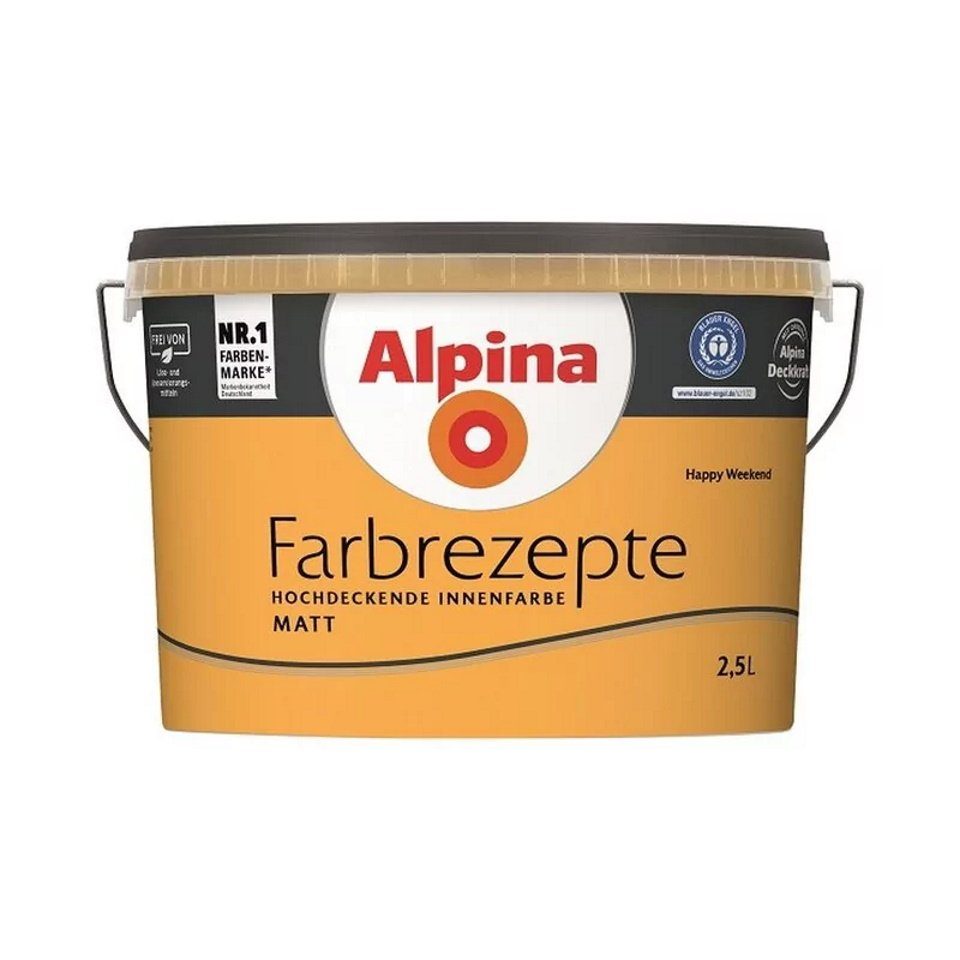 Alpina Wand- und Deckenfarbe Farbrezepte 2,5 L. Happy Weekend Kräftiges Orange