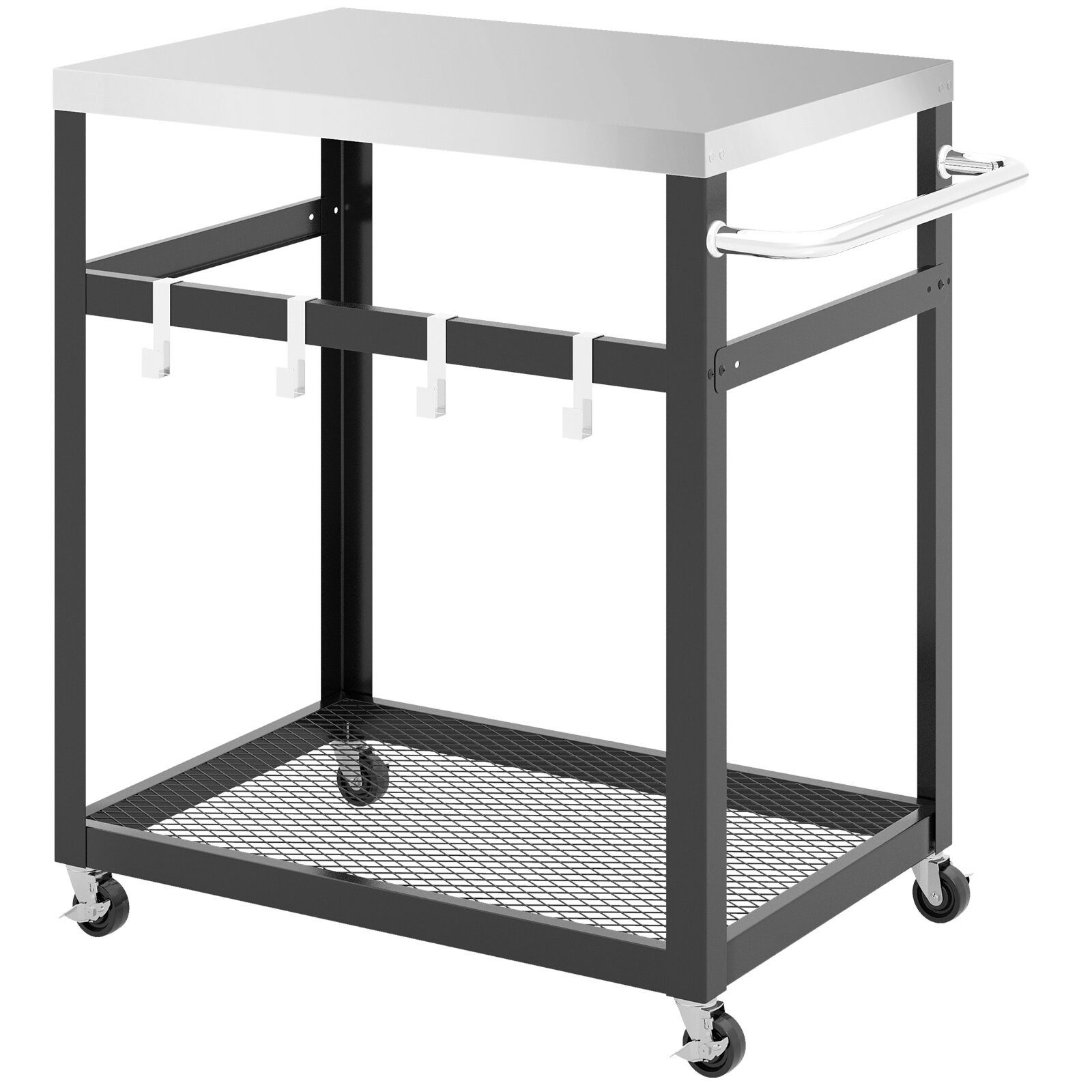 KOMFOTTEU Grillablagetisch, Grillwagen, BBQ Beistellwagen mit Edelstahl-Tischplatte