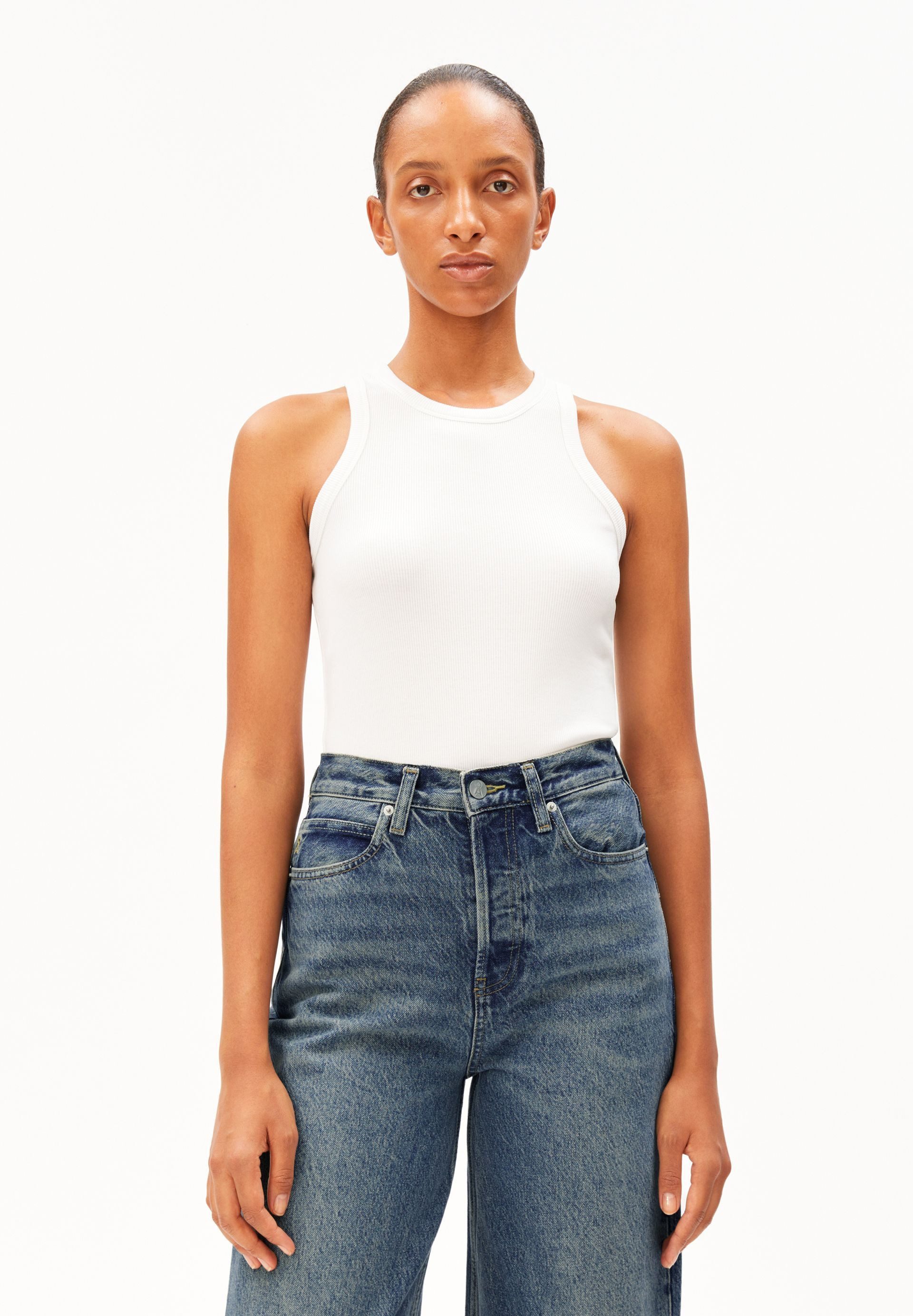 Armedangels Shirttop KANITAA Ripp-Top aus Bio-Baumwoll Mix (Fitted) Rundhalsausschnitt