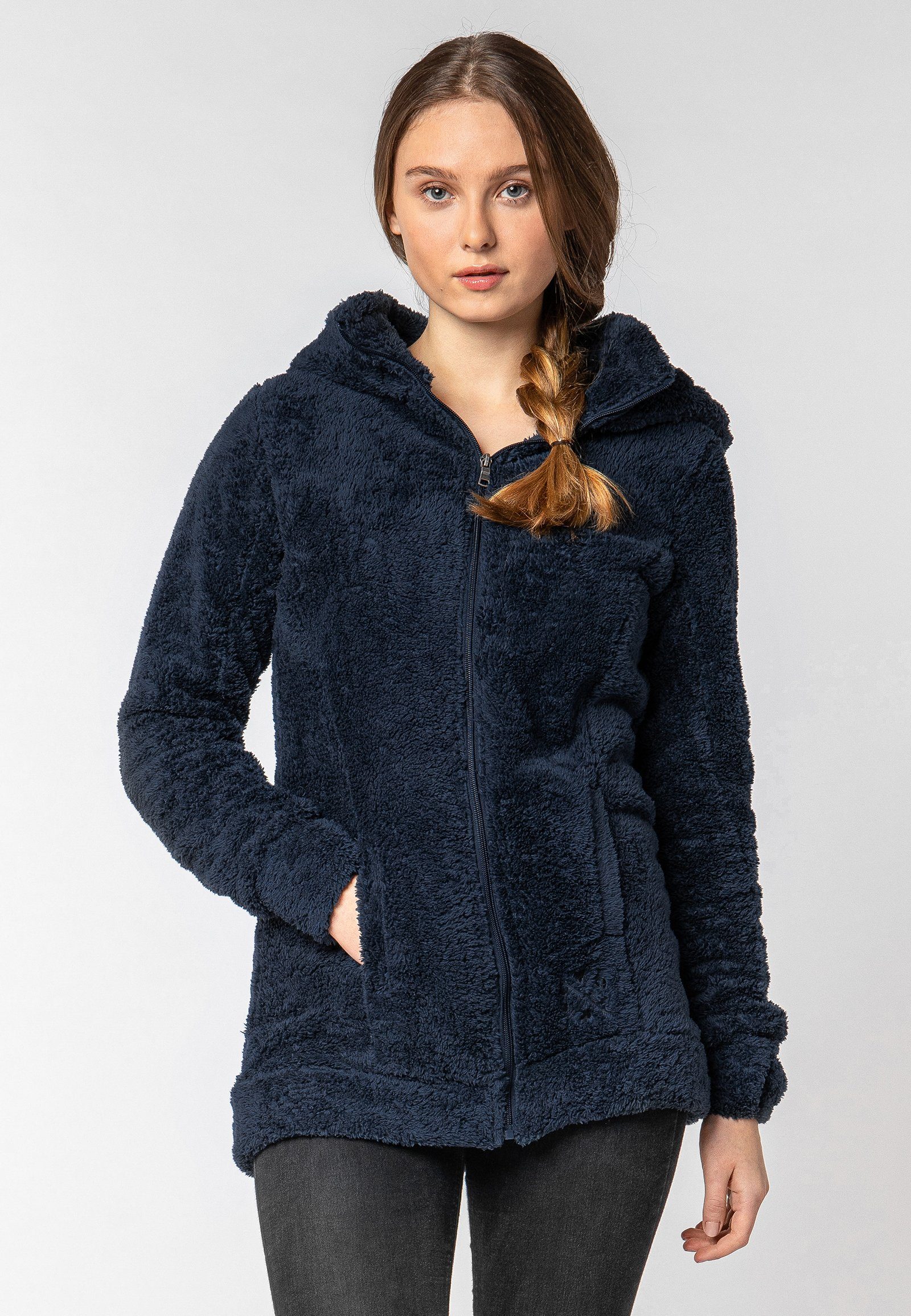 SUBLEVEL Fleecejacke Flauschiger Fleecemantel mit Kapuze dark-blue