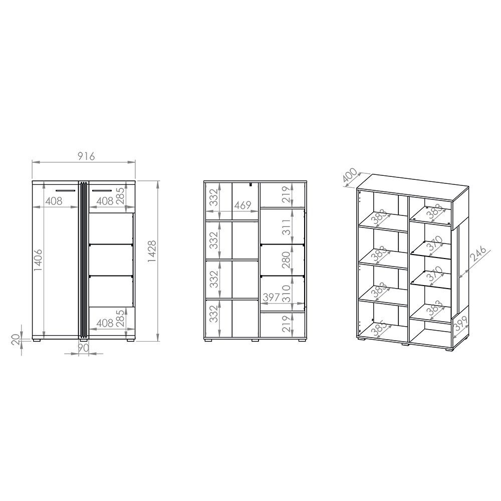 mit ca. cm Lomadox B/H/T: in Eiche Vitrine Nb Hochglanz, 92/143/42 weiß AKRON-131