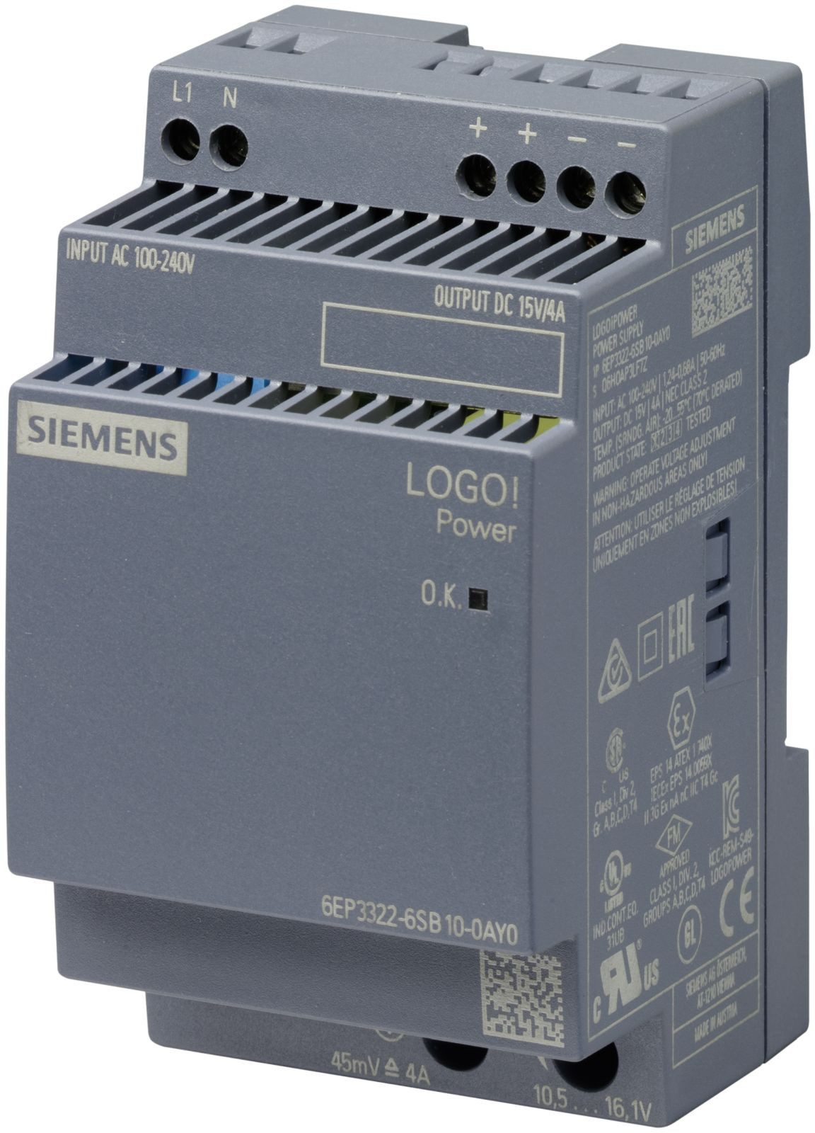 SIEMENS 6EP3322-6SB10-0AY0, Indoor, Mehrfarben, Österreich, 230 g, 67 mm, 73 m Netzteil