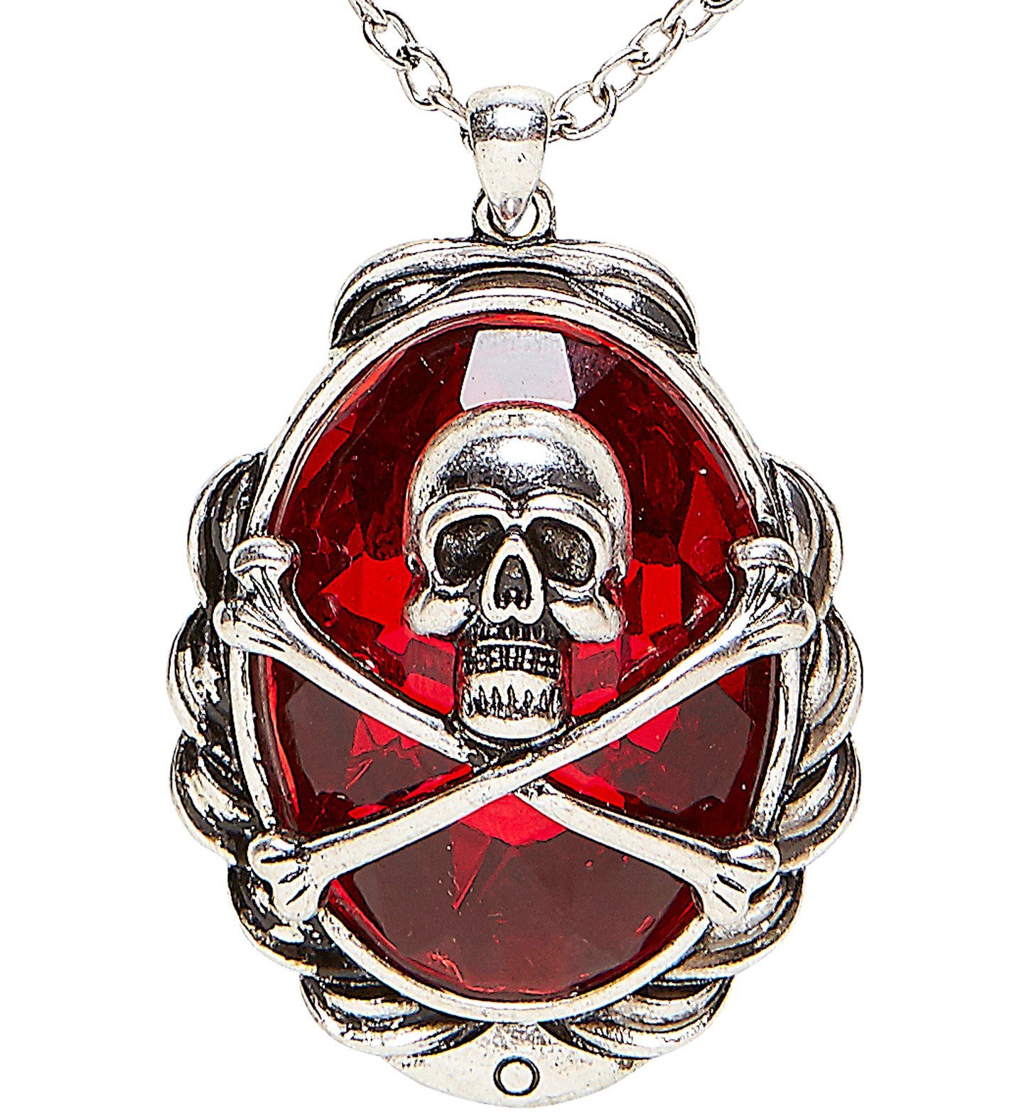 Kostüm Halskette 'Totenkopf Juwel', Silber Rot - Schmuck
