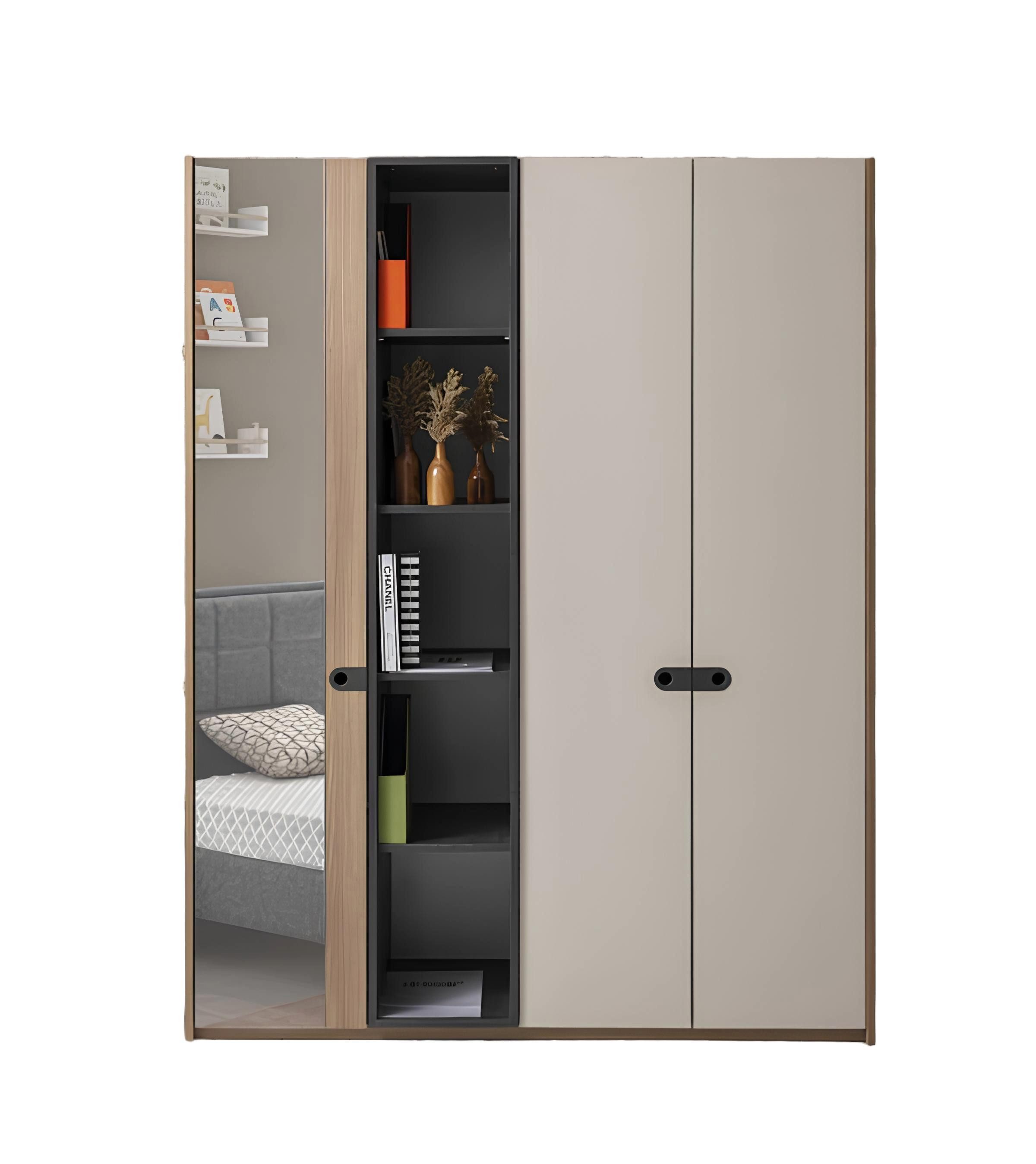 Kleiderschrank Modern Spiegel Offene Regalfächer Stilvolle Ordnung Wohnaccessoires