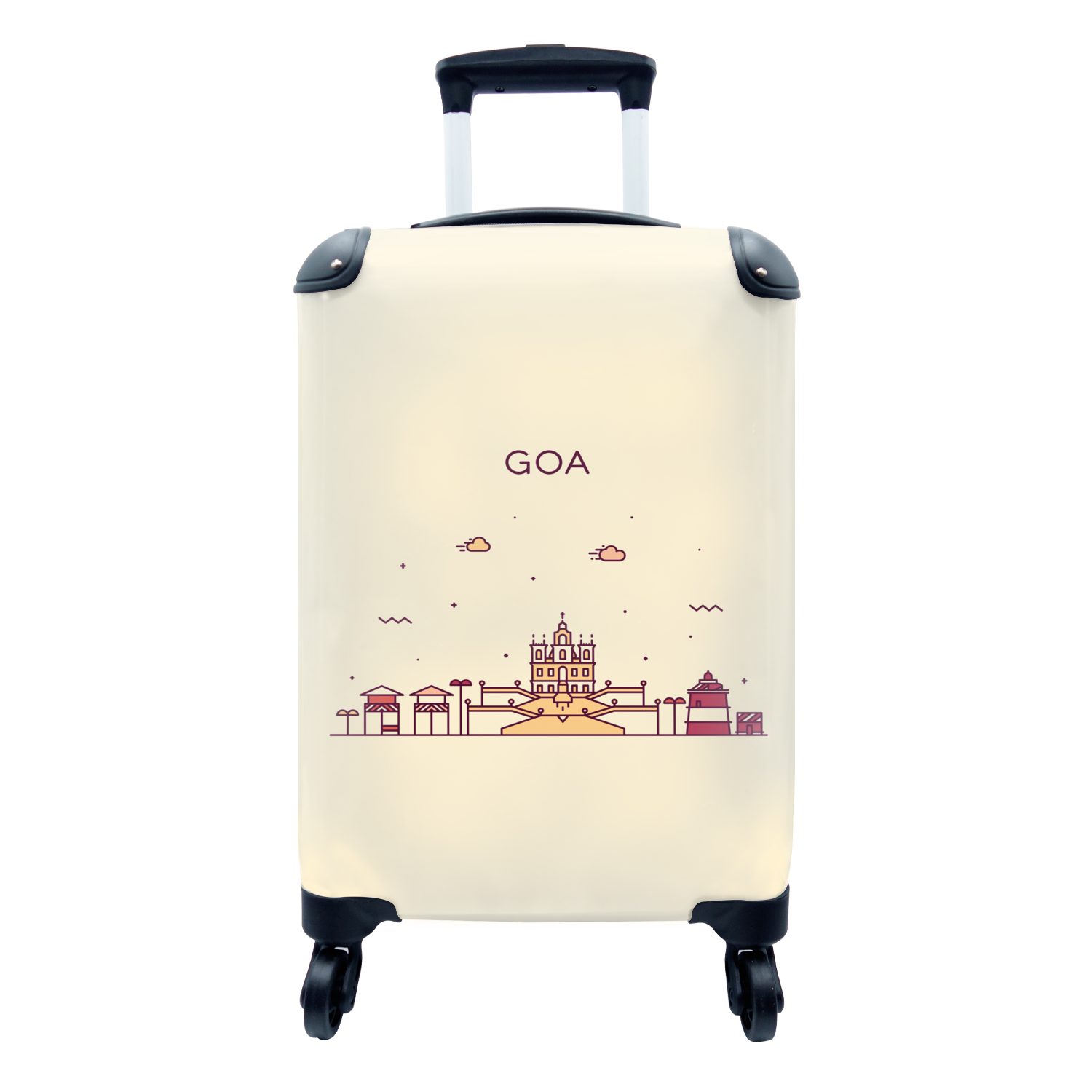 rollen, MuchoWow - Reisetasche 4 Reisekoffer für Indien - Ferien, Goa Handgepäck Rollen, Skyline, Trolley, mit Handgepäckkoffer