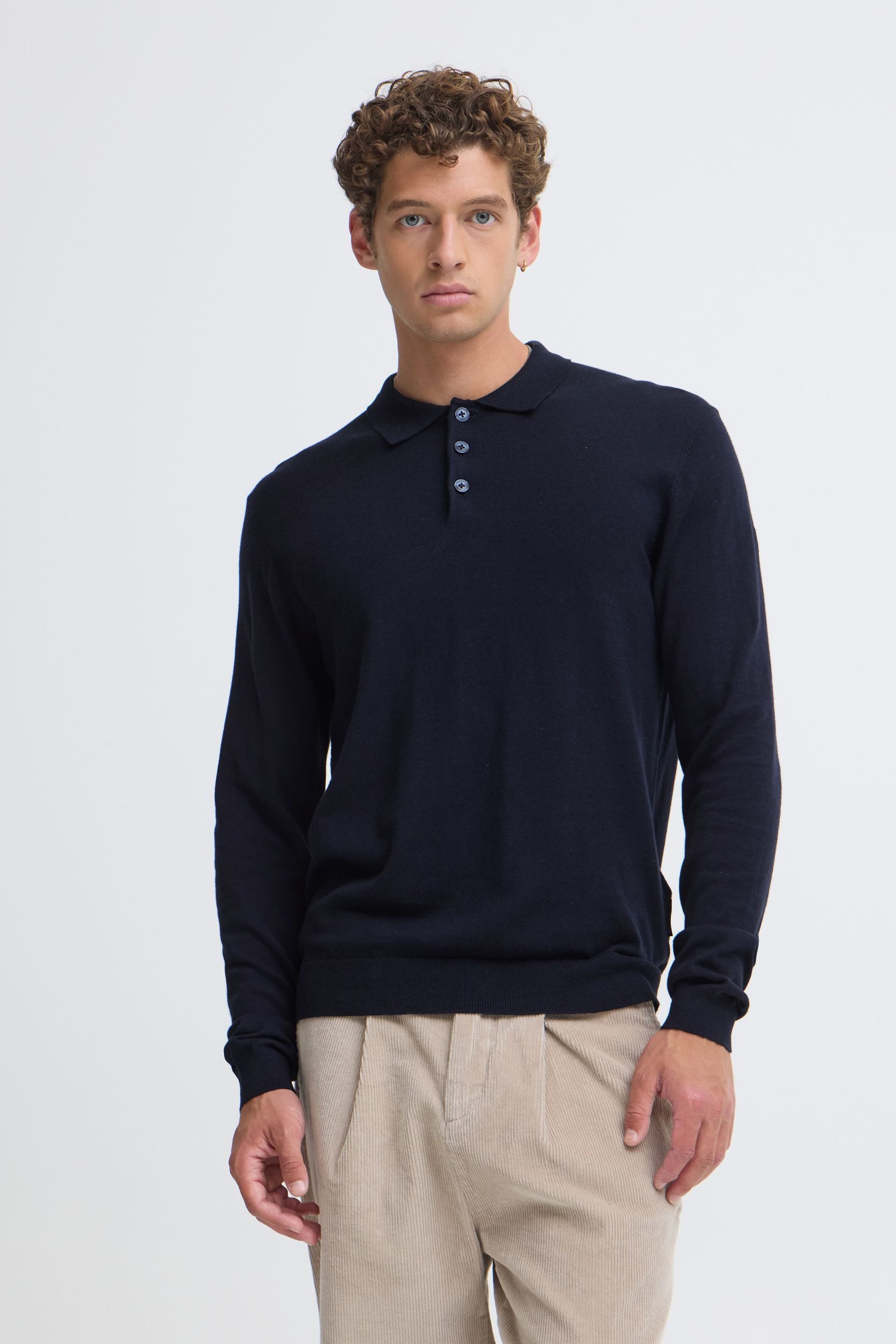 Casual Friday Strickpullover Polokragen Dreiknopfleiste Langarm für Herren (1-tlg) Baumwollmischung, Dreiknopfleiste, Regular Fit, Feinstrick