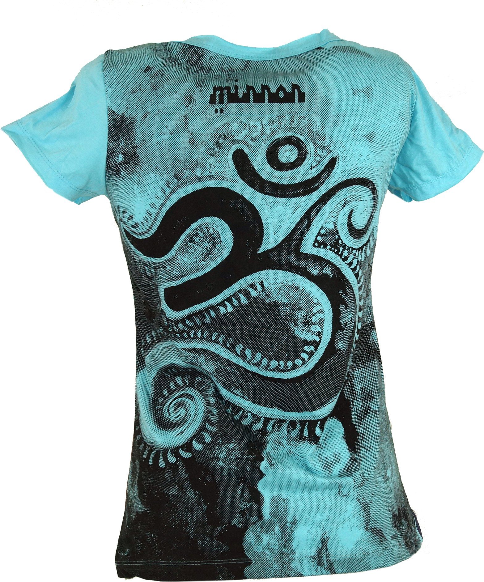 Guru-Shop T-Shirt Mirror Damen T-Shirt - Om türkis Festival, Goa Style, alt günstig online kaufen
