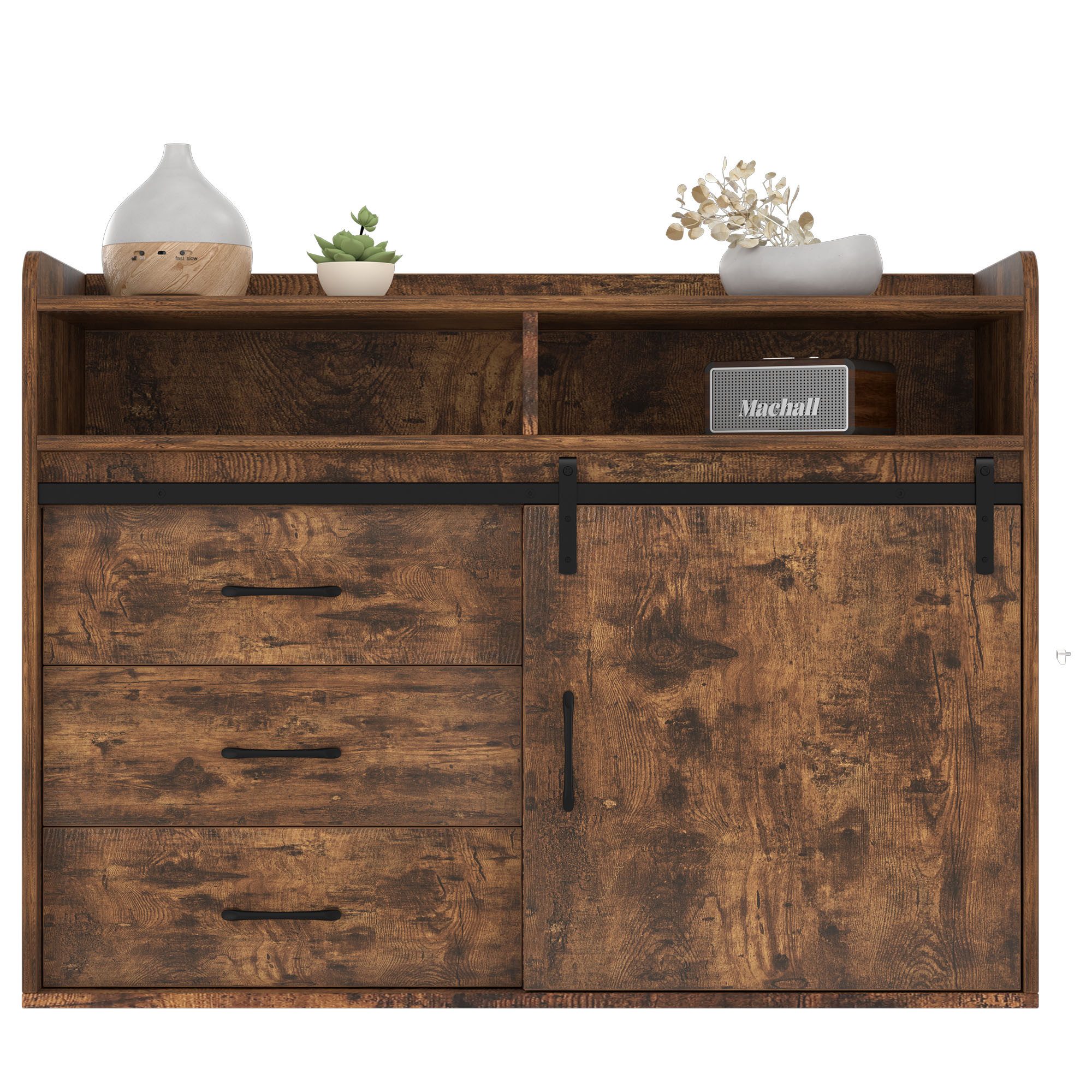 HOMAVO Sideboard HG1-L mit Schiebetüren & 4 Schubladen – 140 cm, FSC-zertif günstig online kaufen