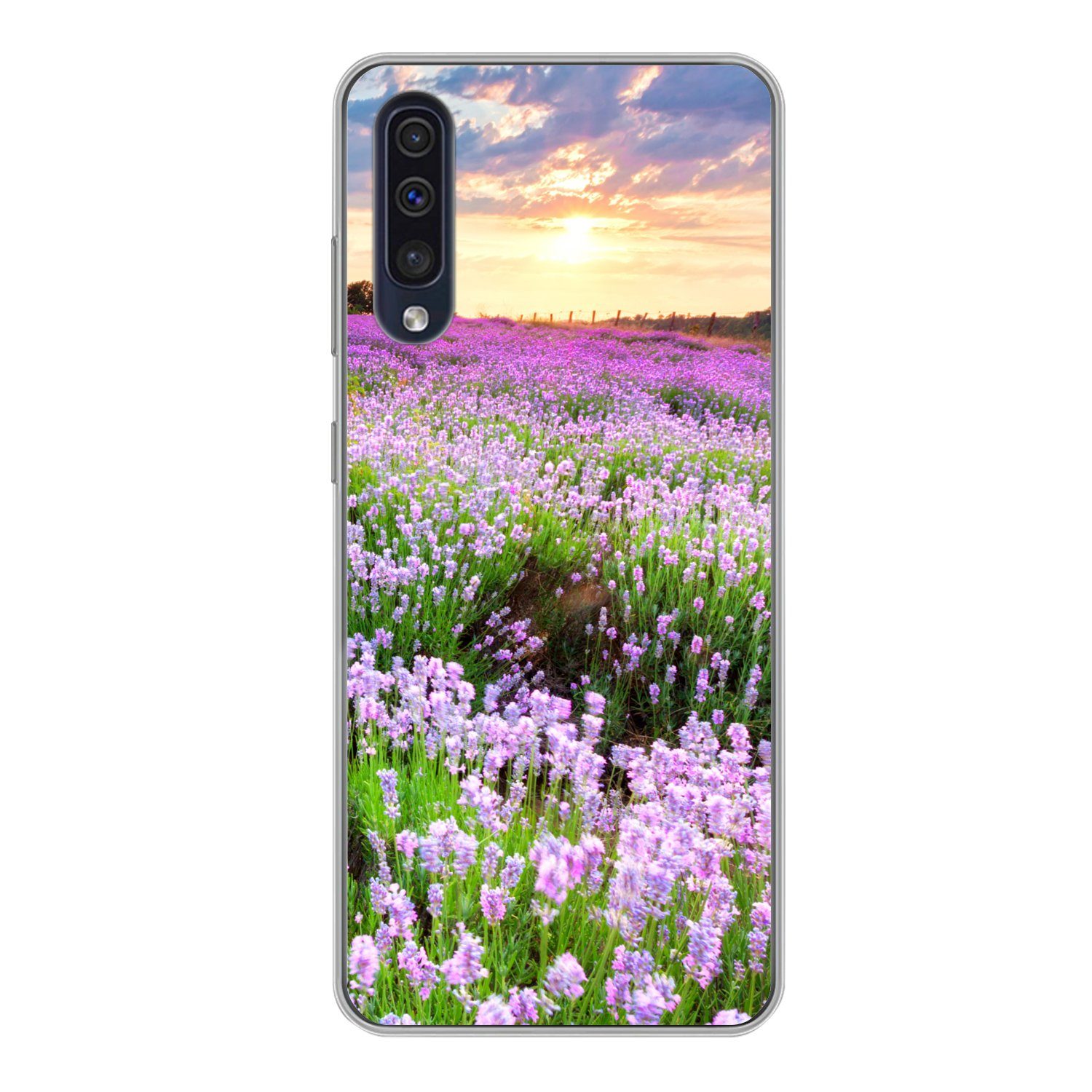MuchoWow Handyhülle für Samsung Galaxy A50 Blumen - Lavendel - Lila - Himmel - Sonnenunter, Smartphone-Bumper, Print, Handy Schutzhülle Dünn