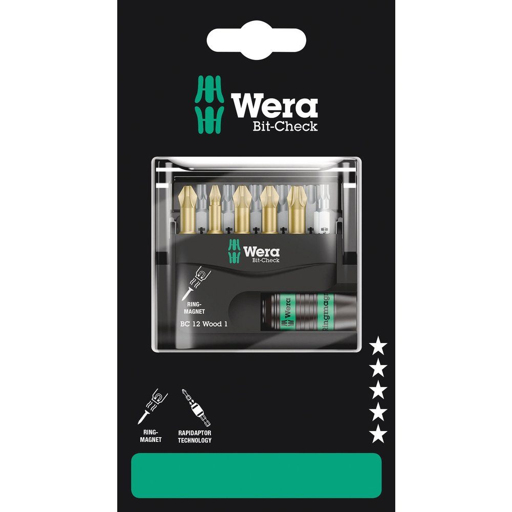 Bit-Set Wera Bit-Check 12 Wood 1 SB 05136390001 Bit-Set 1/4" (6.3 mm) inkl. B