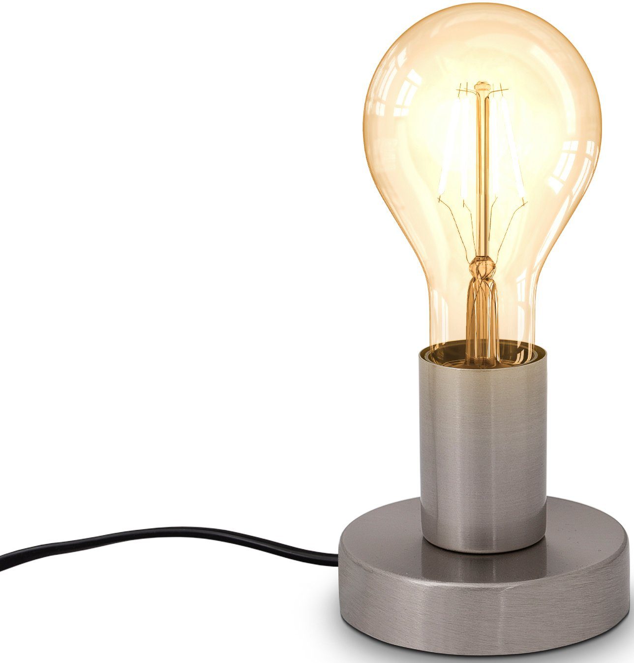 B.K.Licht Kabelschalter, Leuchtmittel 1-Flammig, ohne Matt-Nickel, Leuchtmittel, BK_TL1424 Ø10cm, (max. Nachttischlampe, Tischleuchte Tischlampe, E27-Fassung, 10W) ohne