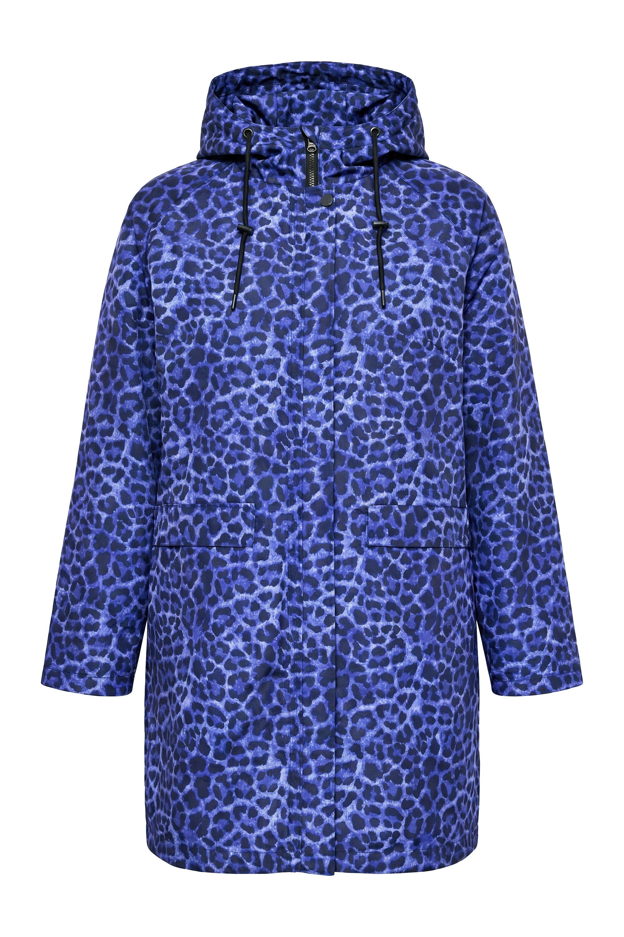 Studio Untold Wintermantel Regenmantel wasserdicht Leo Print Kapuze Zipper