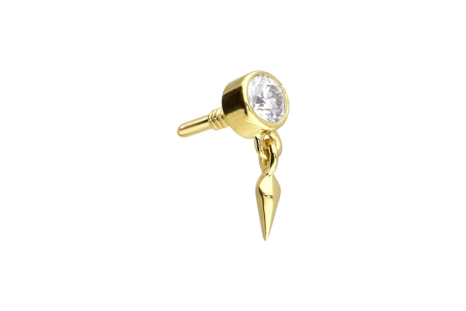 Piercing-Set 14 Karat Gold Schraubaufsatz mit Außengewinde MOISSANIT + SPITZE