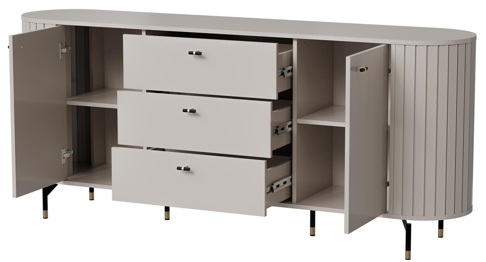 Compleo Kommode 190 cm breit, Kommode mit 3 Schubladen und zwei Türen MODERNO