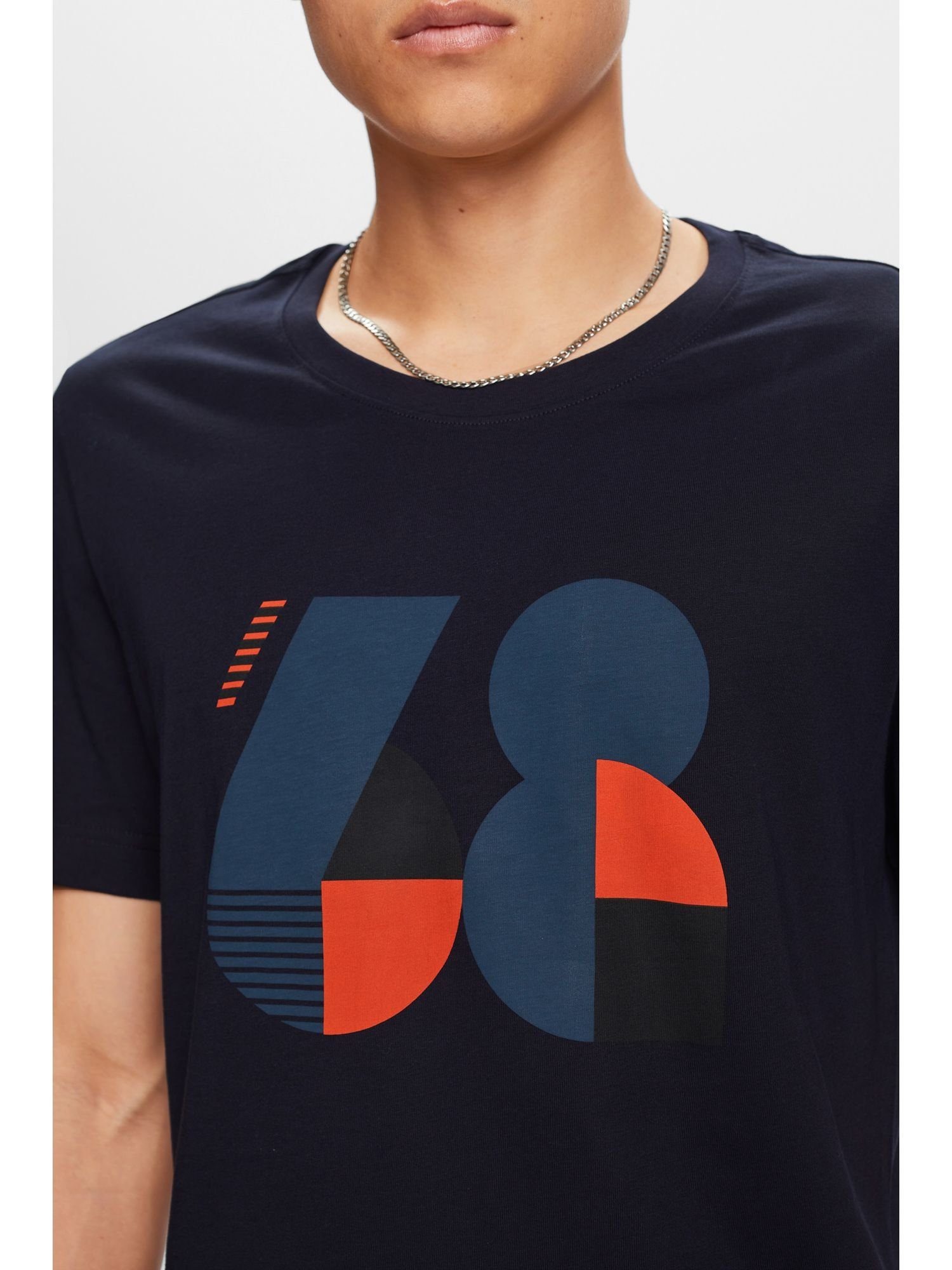 Esprit NAVY (1-tlg) edc Bedrucktes T-Shirt by 100 % Baumwolle Jersey-T-Shirt,