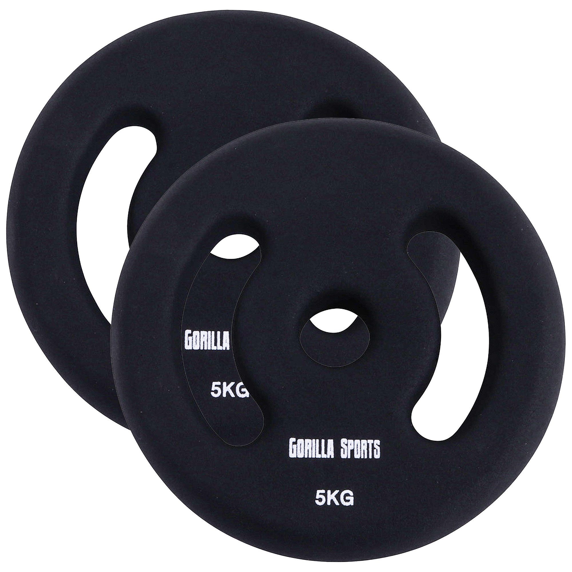 GORILLA SPORTS Hantelscheiben Neopren, 30/31 mm Bohrung, mit Griffen, Gusseisen, Gewichtsscheiben 10 KG (2x5 KG)