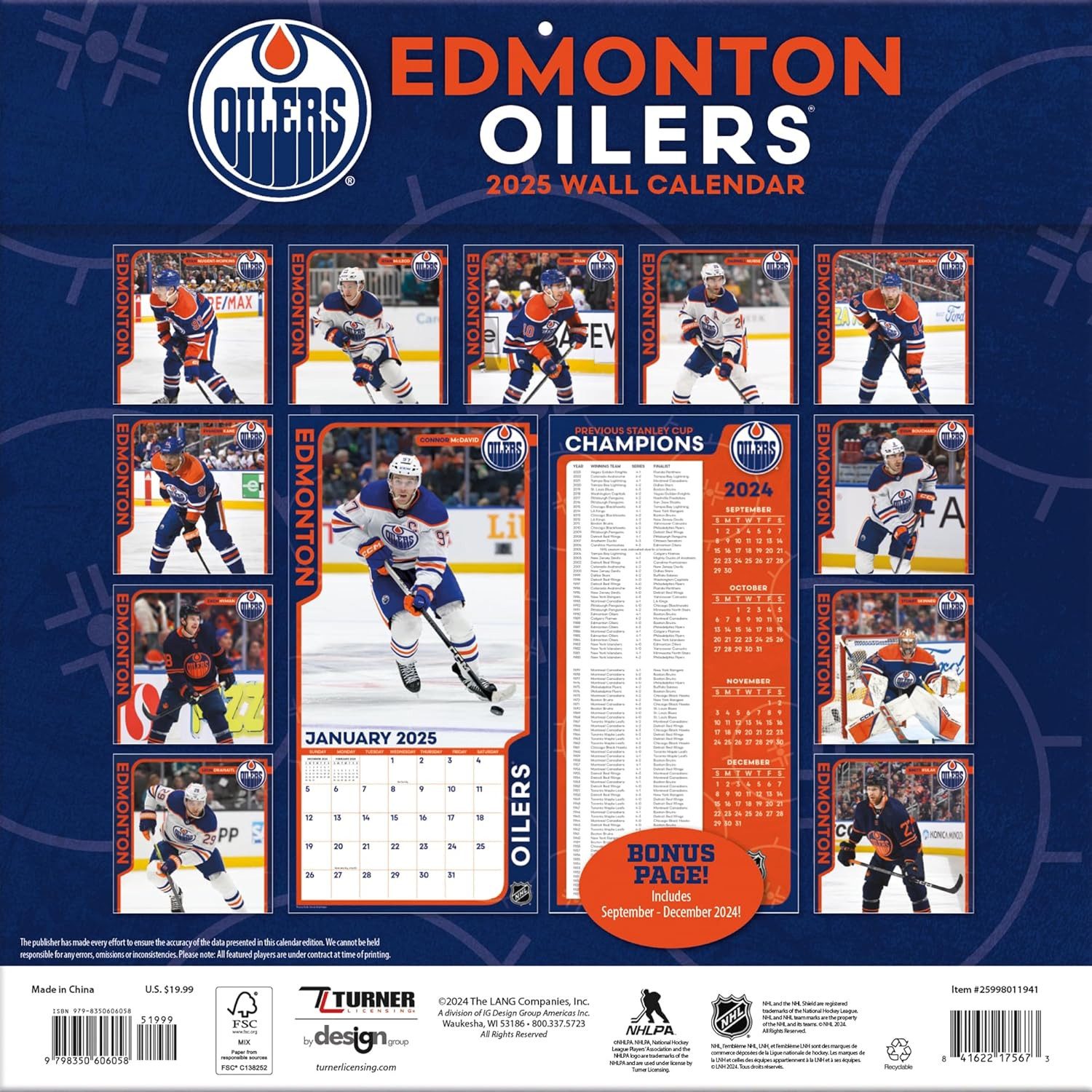 Thumbnail - Turner Licensing Wandkalender Edmonton Oilers - NHL - Wandkalender 2025, 12- Monats- Format, Zusatzseite Januar - Dezemb...