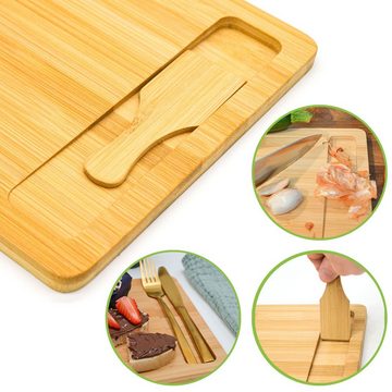 DuneDesign Schneidebrett 4 Personen Raclette Teller Set Holz - 30x22cm, Bambus, (4-St), Pfännchen Untersetzer mit Spachtel