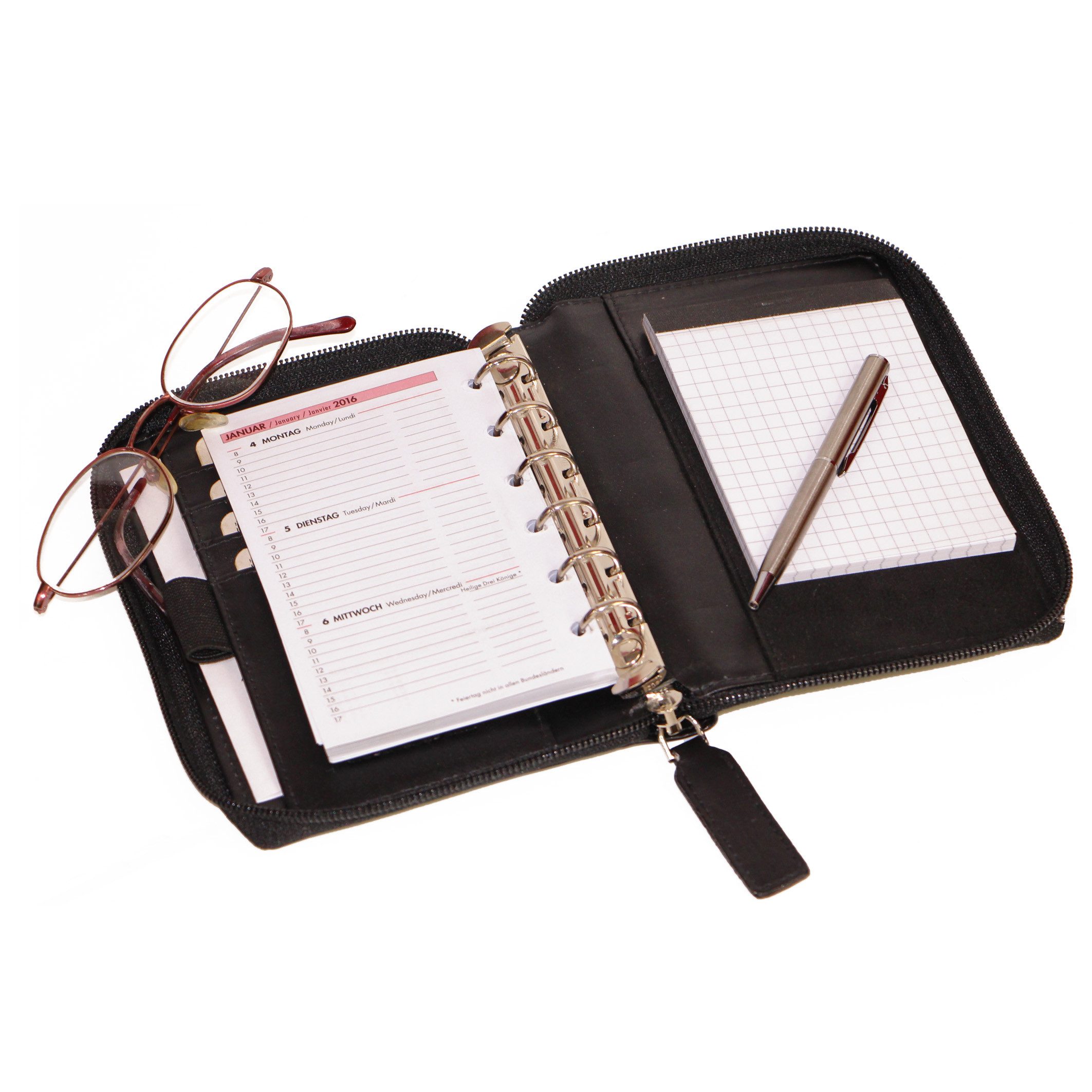 ALMADIH Konferenzmappe Ledermappe A7 Organizer Leder Terminplaner 2026 braun, schwarz