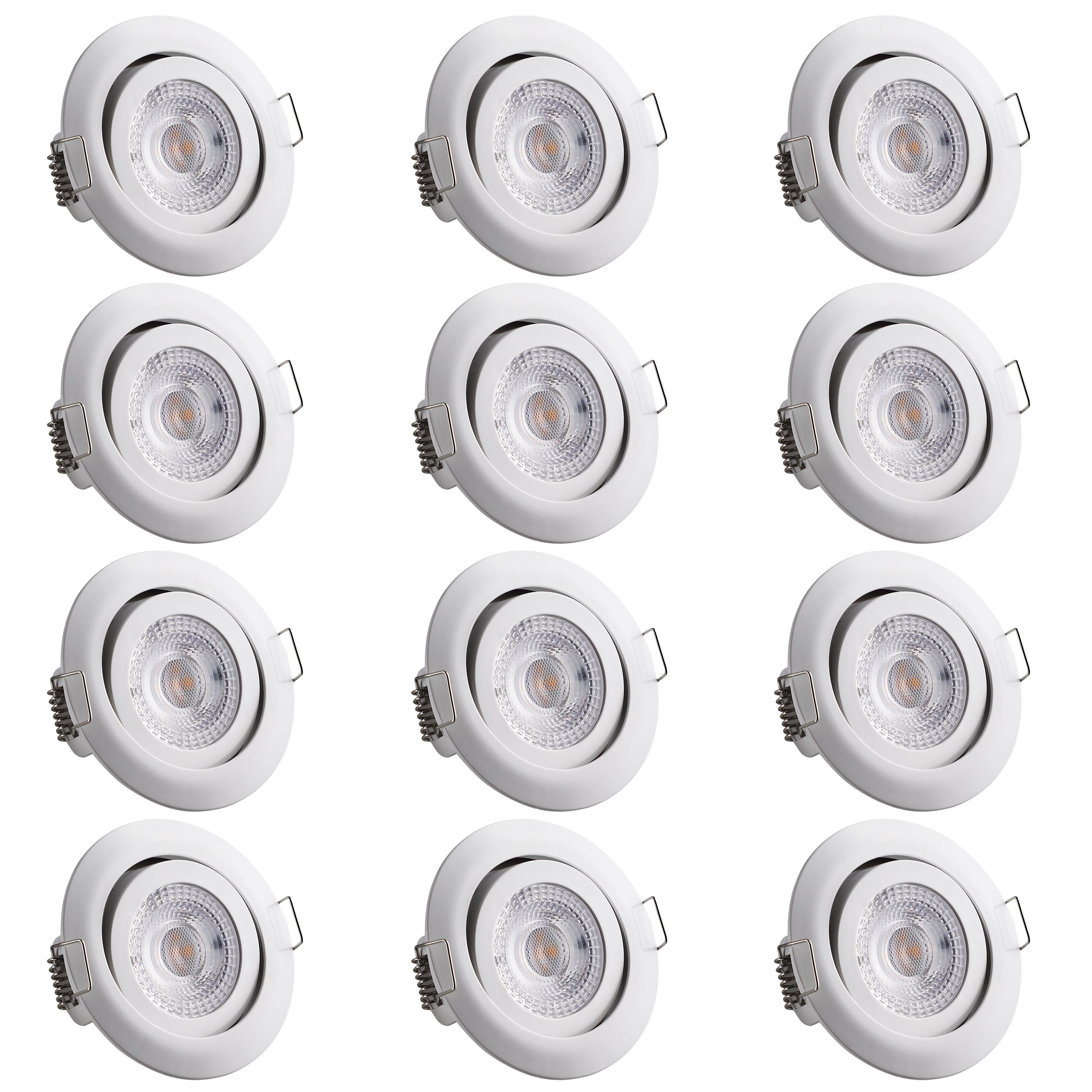 monzana Einbauleuchte, Weiß 12er Set, 12er Set LED Flach Dimmbar Weiß 68mm Schwenkbar Warmweiß 3000K Rund