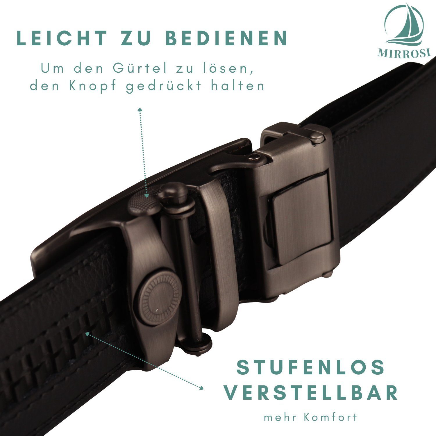 MIRROSI Ledergürtel 09 Hochwertige Geschenk Leder Modelle Breit Business Kürzbar Verarbeitung 38mm, für Perfektes Männer aus Herren Automatik Anzug