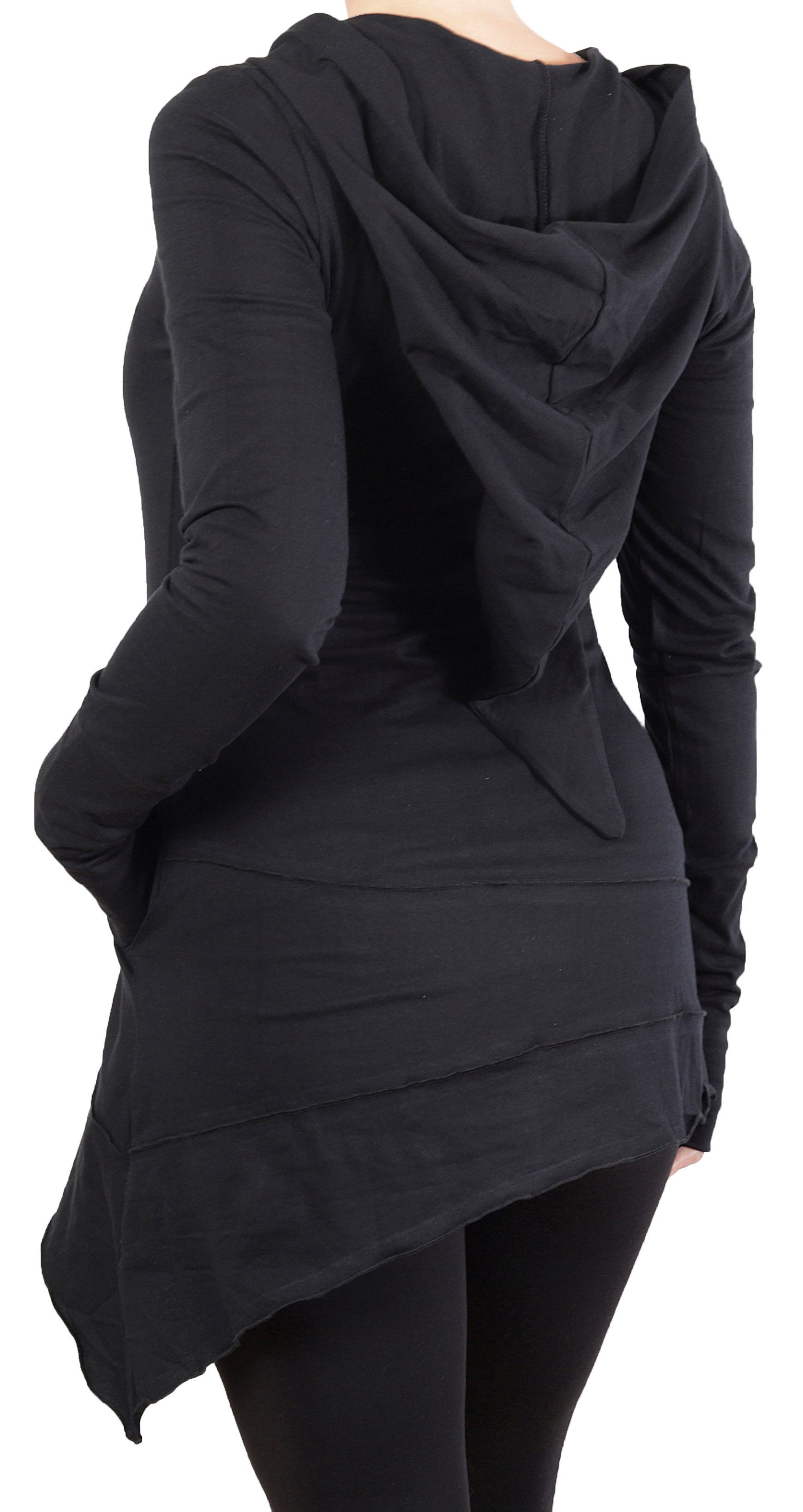 PUREWONDER Tunikashirt Longshirt Tunika mit Traumfänger und Zipfelkapuze Nr. 160 Schwarz XXL Tunika mit Zipfelkapuze