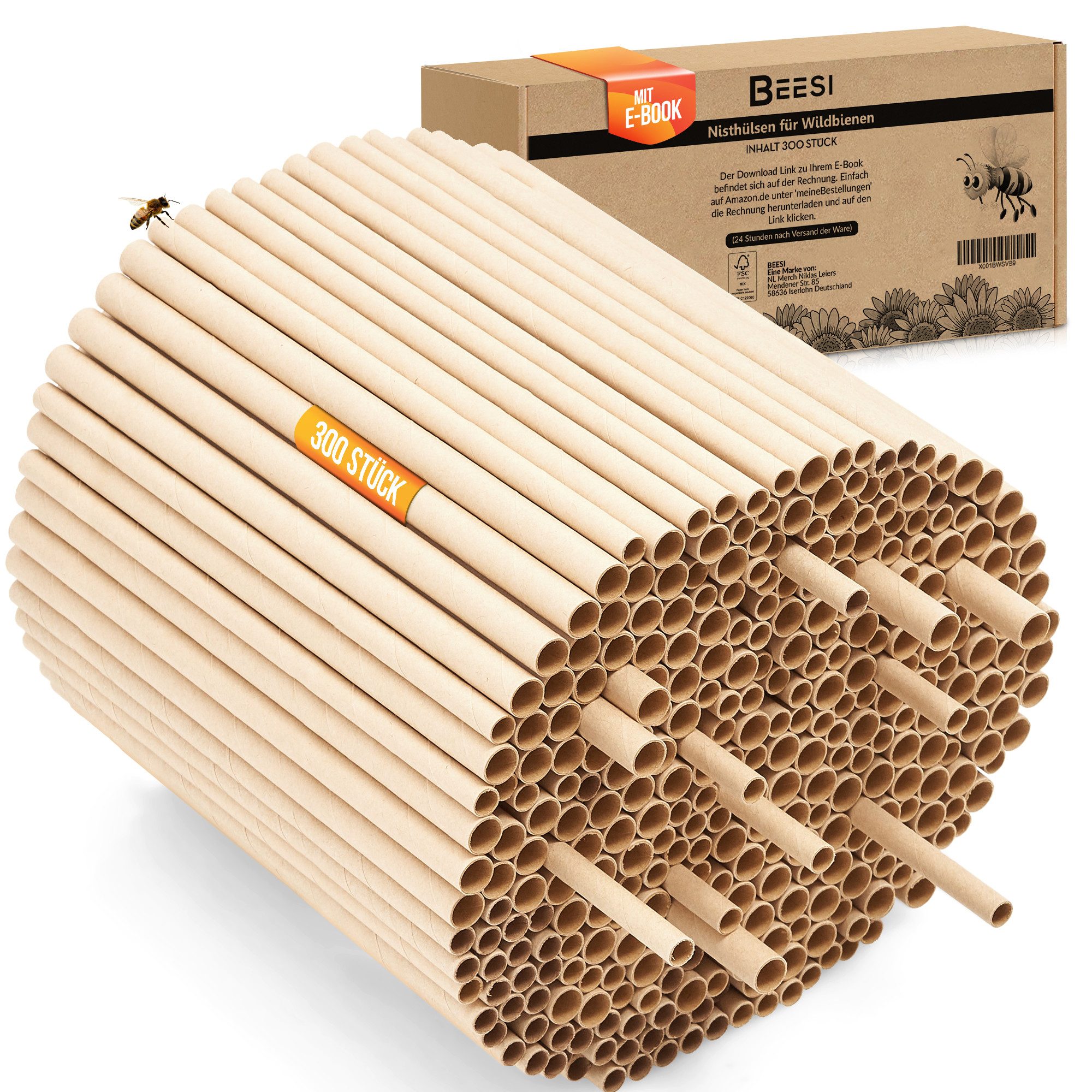 Insektenhotel 300x Nisthülsen aus Pappe 15 cm lang Durchmesser 6 UND 8 mm gemischt