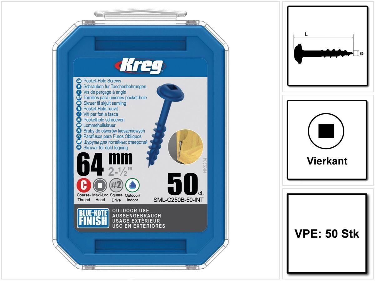 Kreg Schraube Pocket-Hole Linsenkopfschraube 64 mm 50 Stk. outdoor (SML-C250B-50)