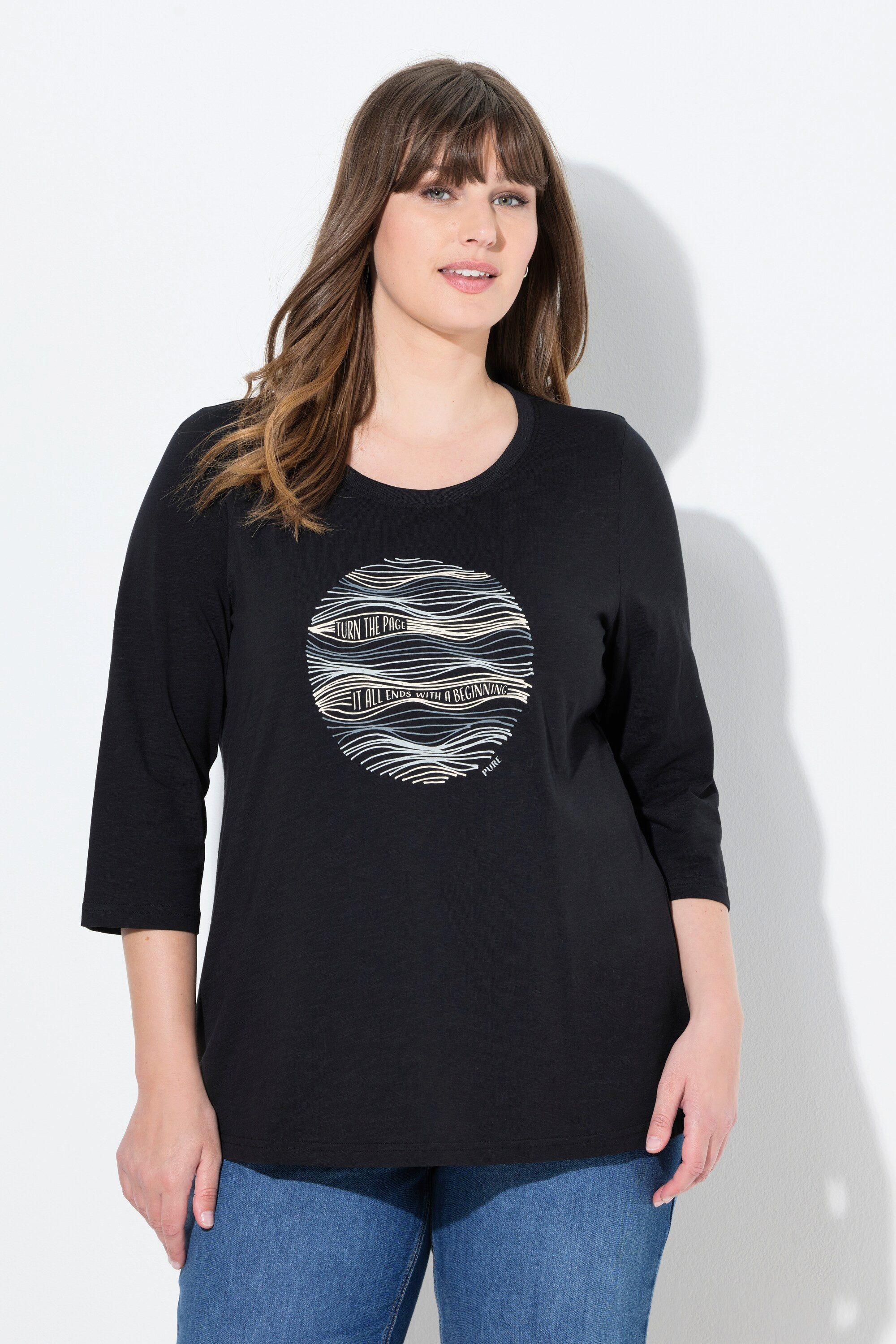 Ulla Popken T-Shirt Shirt Motivdruck Rundhals günstig online kaufen