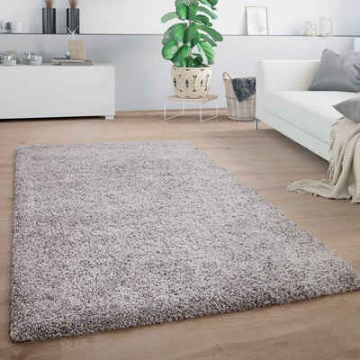 Hochflor-Teppich Wohnzimmer Shaggy Unifarben Weich Teppich, Paco Home, Rechteckig, Höhe: 49 mm