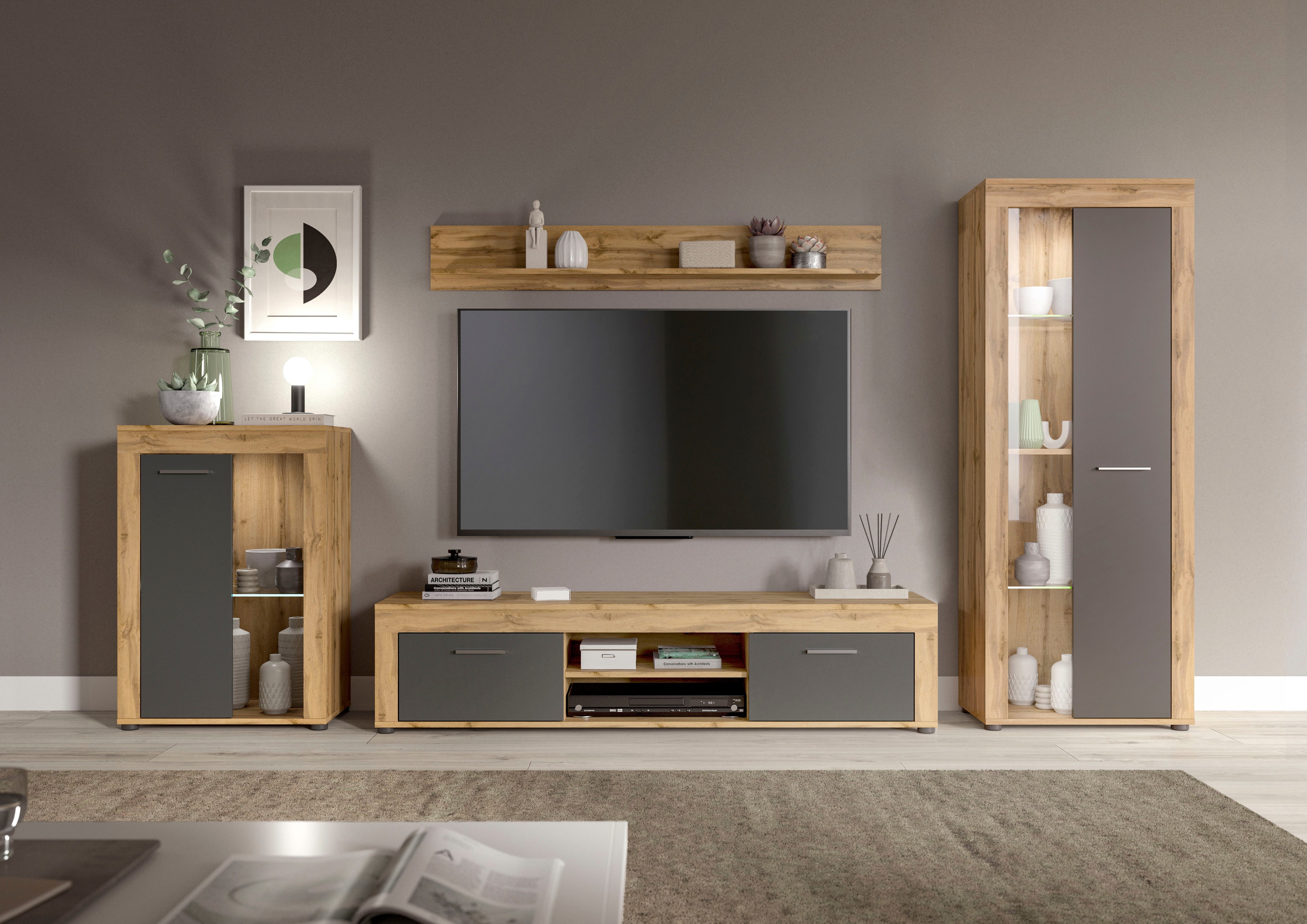 INOSIGN Wohnwand Aosta, 4-tlg., best. aus: Vitrine, Lowboard, Wandboard & V günstig online kaufen