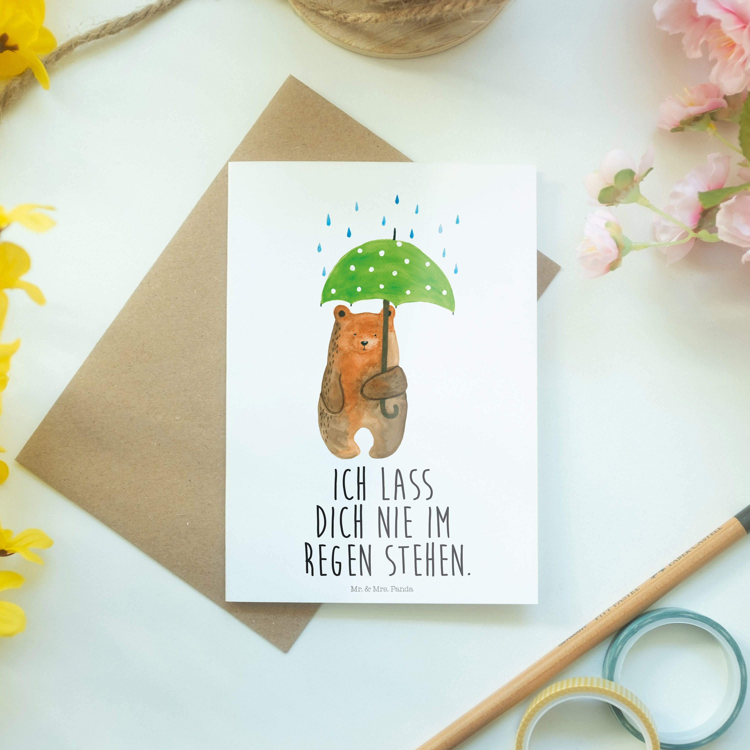 Regenschirm Mr. Bär Grußkarte Geschenk, - mit Karte, Hochzeitskarte Weiß & Mrs. Liebe, Panda -