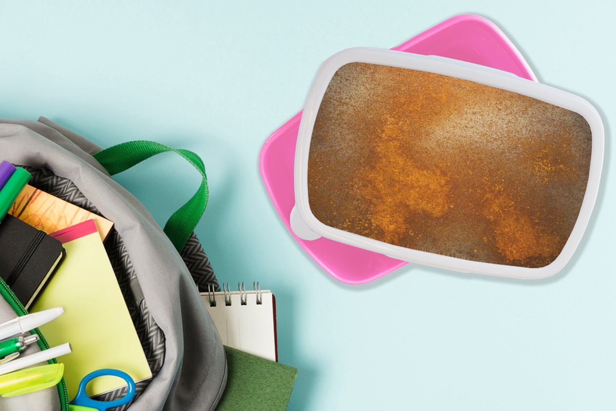 Snackbox, Mädchen, Brotbox Vintage Kunststoff, MuchoWow Metall (2-tlg), Kinder, Erwachsene, rosa - - - - Rost Orange Industriell, Brotdose Kunststoff Lunchbox für