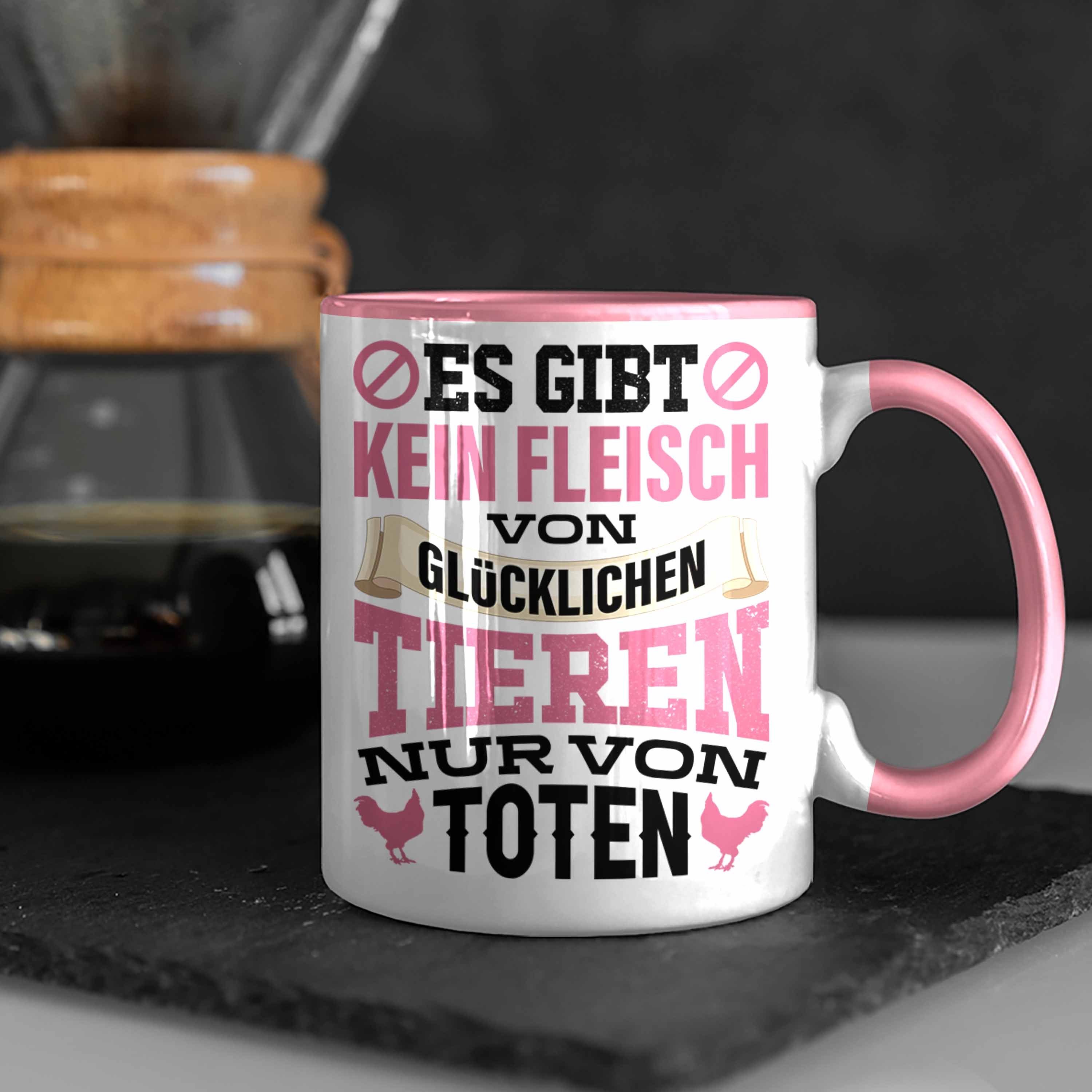 Statement von Trendation Tierschutz Tasse Tieren Veganer Trendation Rosa Geschenkidee Fleisch Tierschützer Glücklichen Gibt - Geschenk Es Vegetarier Tasse Kein