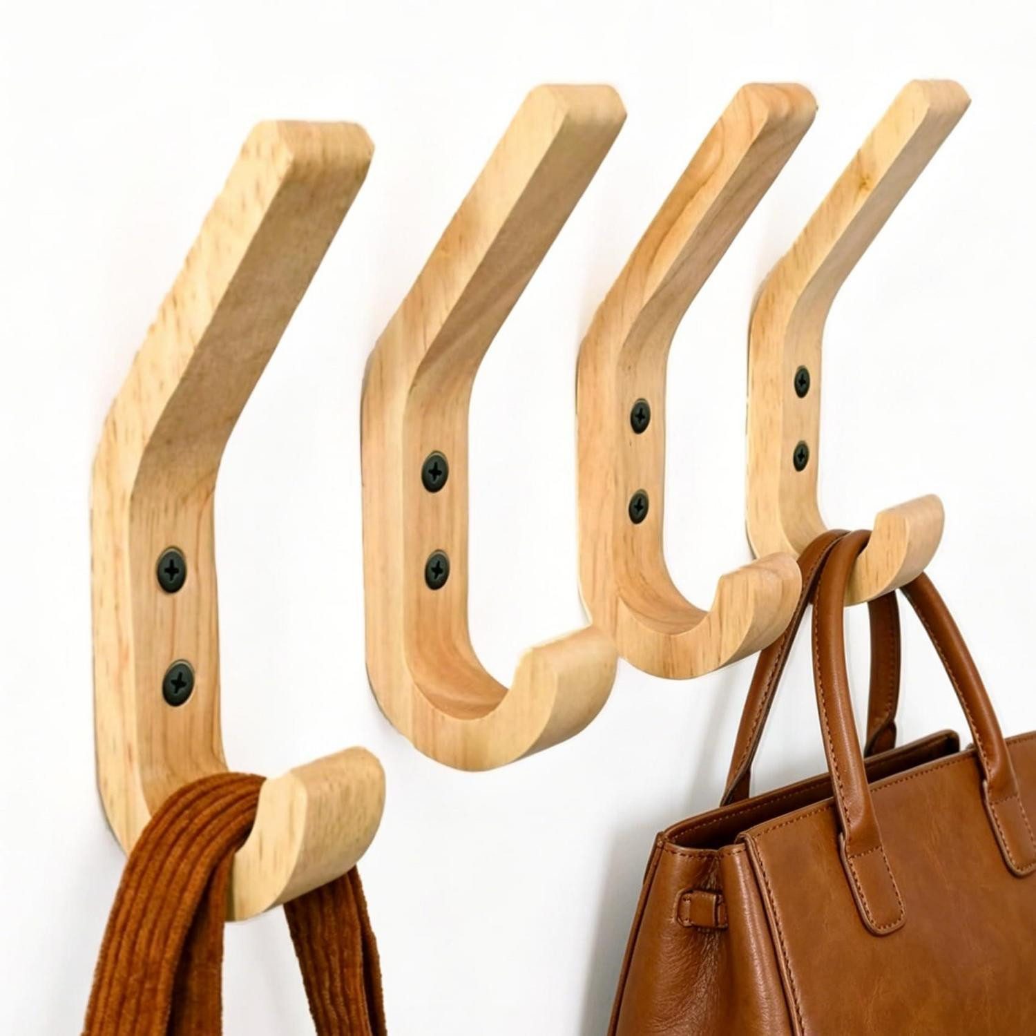 LuxusKollektion Kleiderhaken Garderobenhaken Holz 4er Set Eiche, (4-St)