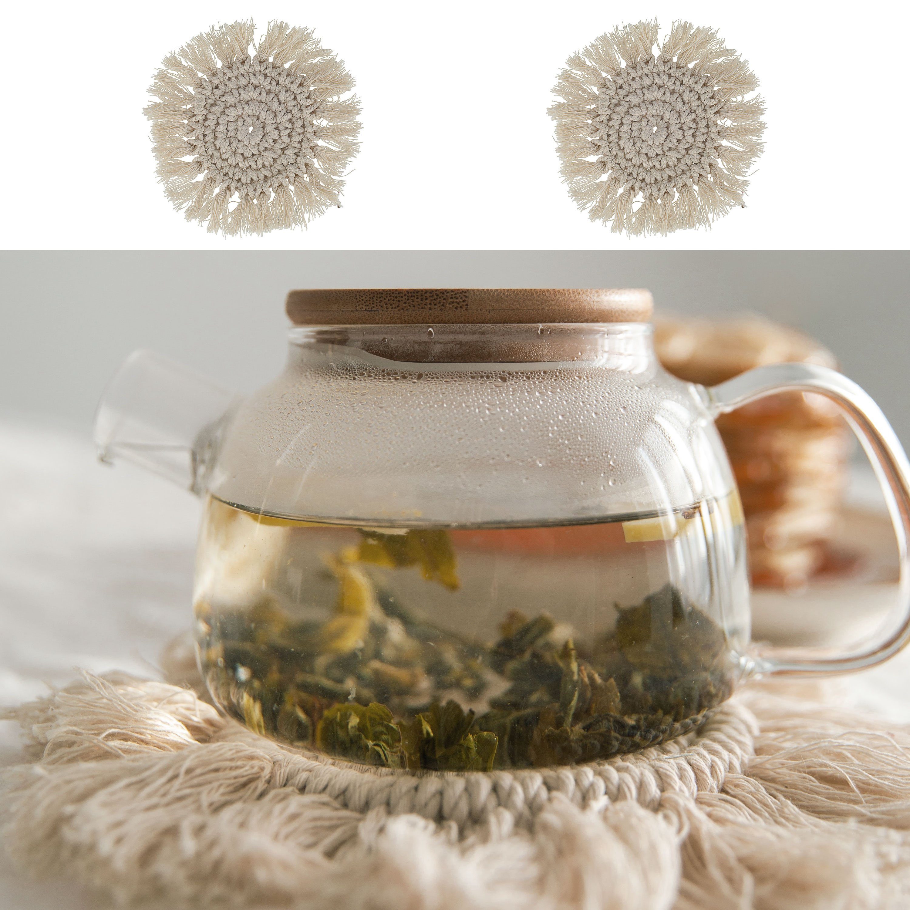 Glasuntersetzer Untersetzer 2er Set Makramee Ø10cm creme rund