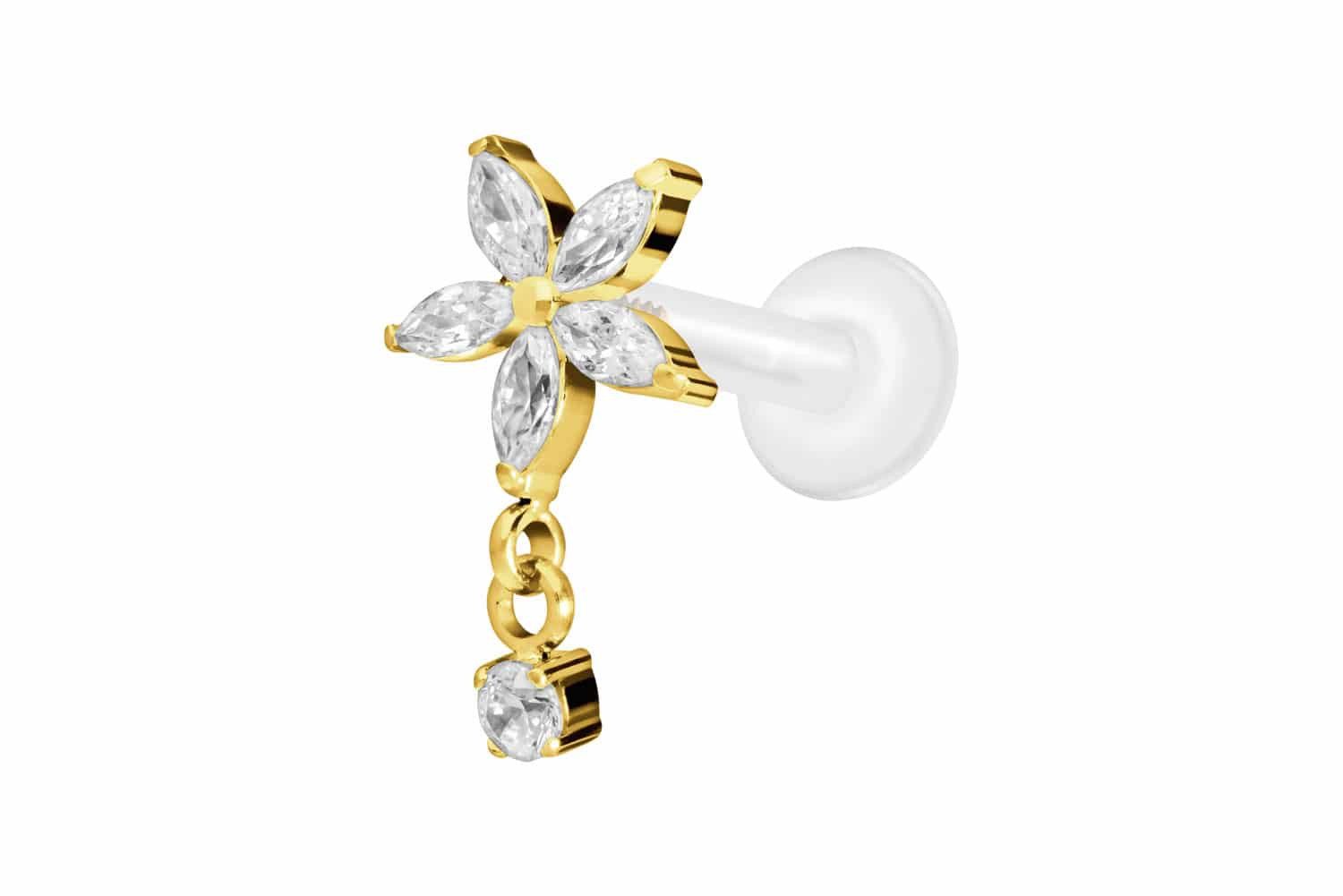 PIERCINGLINE Piercing-Set PTFE Labret mit Innengewinde + Titan-Aufsatz KRISTALLBLUME + KRISTALL (Labrets, 1-tlg)