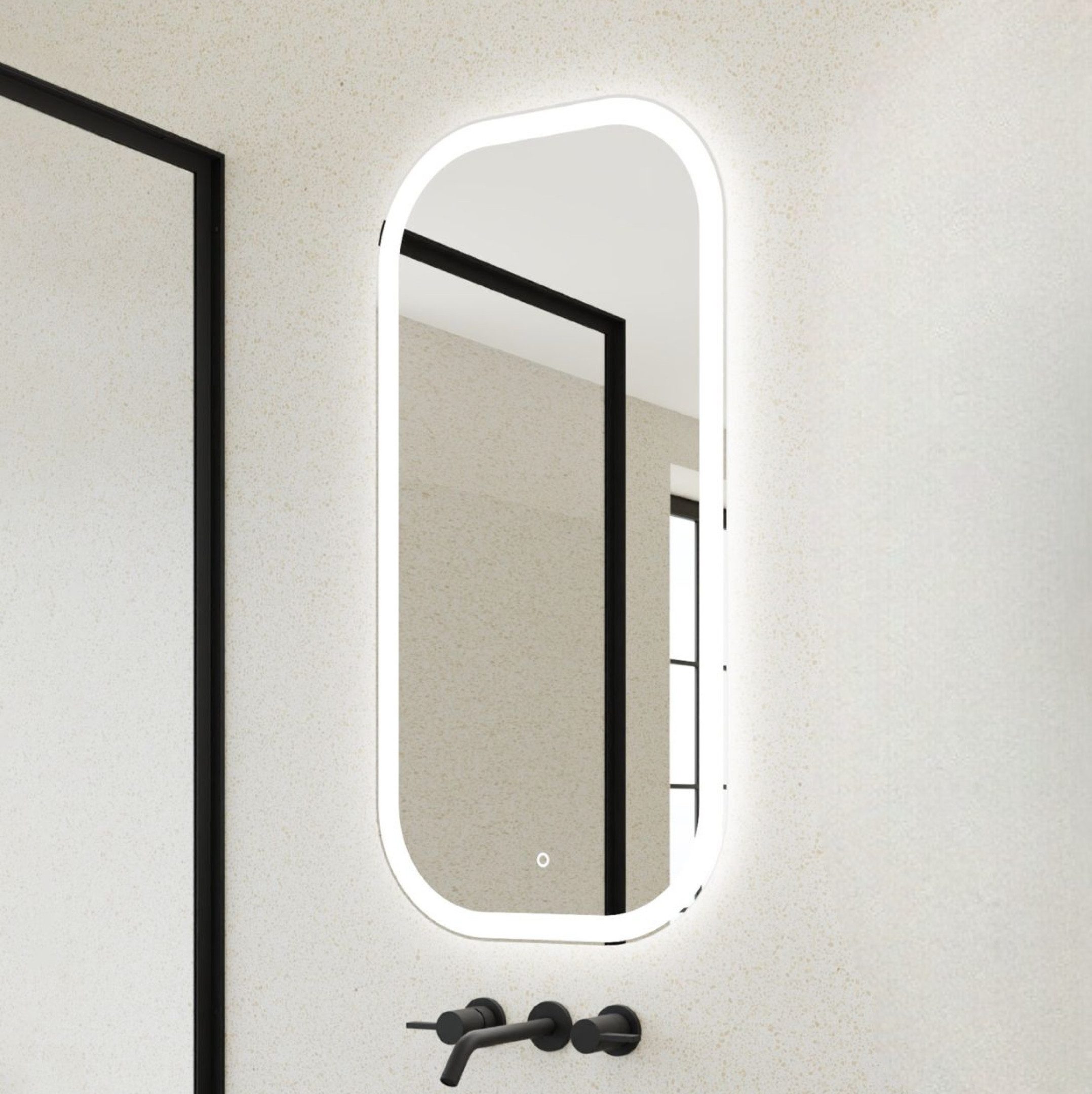 Intarbad Badspiegel Design Spiegel mit Beleuchtung oval, neutralweißes Licht (100 x 50cm, abgerundete Ecken, LED-Spiegel mit Touch-Schalter, direkte & indirekte Beleuchtung, hochwertig geschliffene Kanten), Badezimmerspiegel, Made in Germany