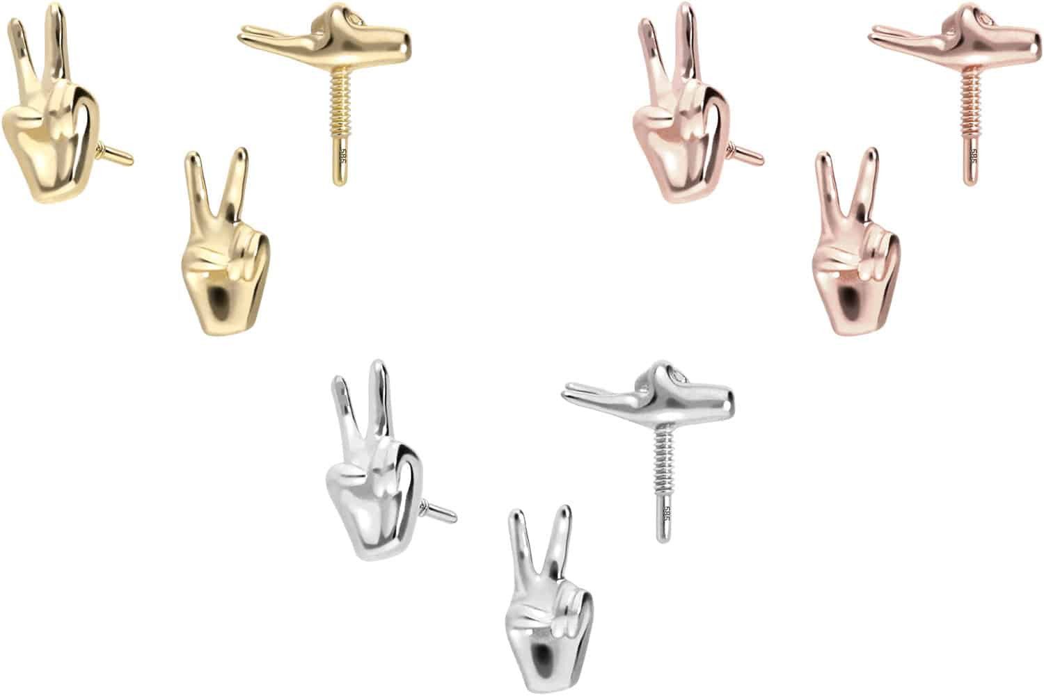 PIERCINGLINE Piercing-Set 14 Karat Gold Schraubaufsatz mit Außengewinde PEACE-ZEICHEN (Schraub-Aufsätze, 1-tlg)