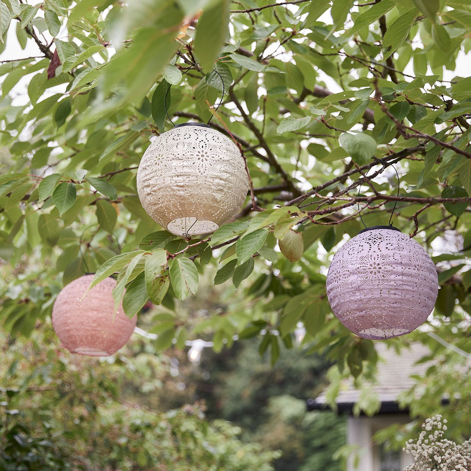 Lights4fun LED Laterne 3er Set Tyvek Solar Lampions pastell
