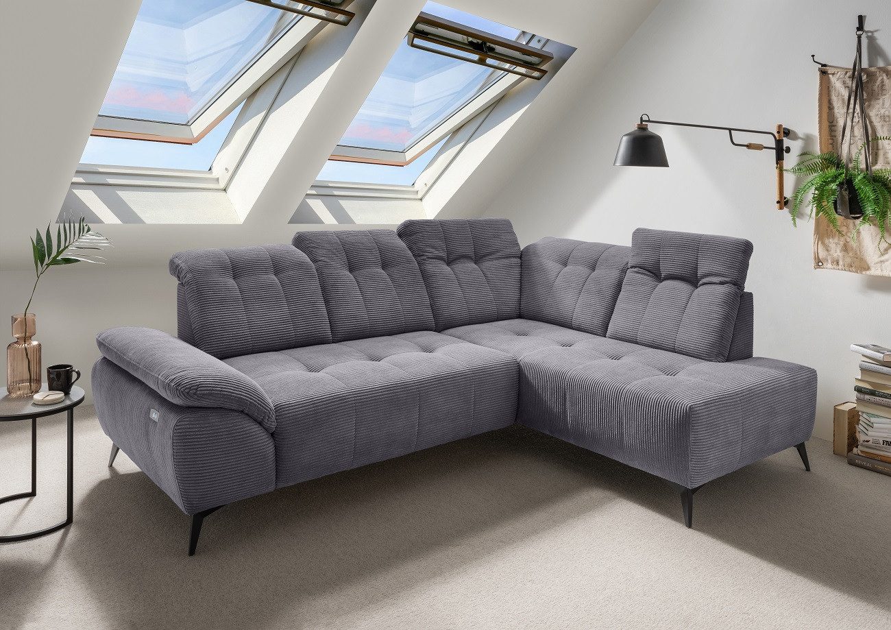 Myhomelando Ecksofa Liona, mit elektrischen Sitzvorschub & Cord-Stoff