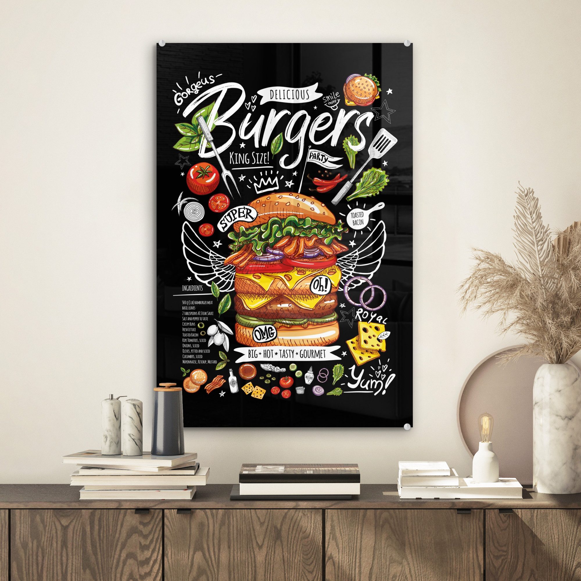 MuchoWow Acrylglasbild Hamburger - Speisekarte - günstig online kaufen