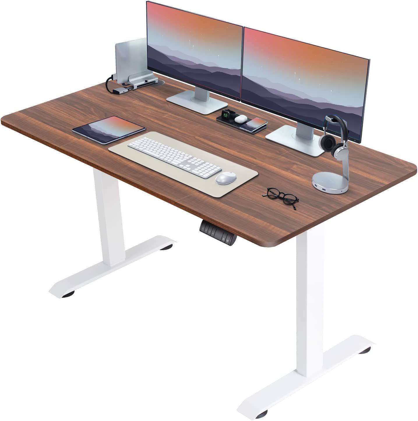HOMALL Schreibtisch Höhenverstellbarer Elektrisch Schreibtisch, Vierteilige Tischplatte Walnuss