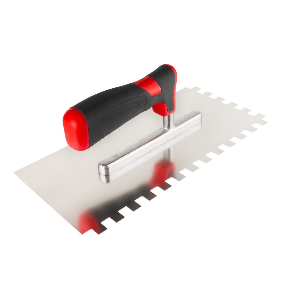 Prima-Online Zahnkelle Zahnkelle zum Verlegen Zahnspachtel Edelstahlkelle Ergonomisch Griff (Zahnkelle 10x10-St)