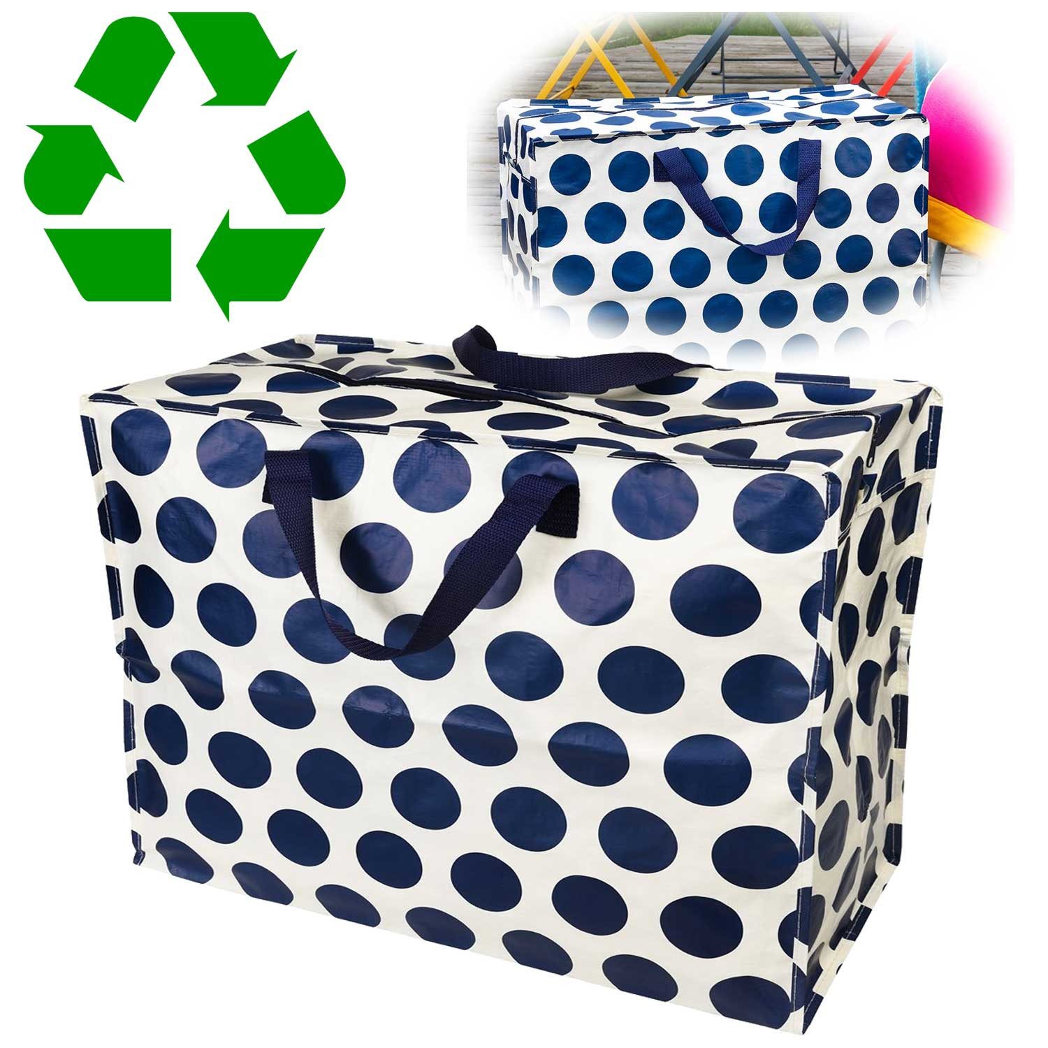 LS-LebenStil Aufbewahrungstasche XXL Jumbo Bag Navy Spotlight 55cm Recycelt Nachhaltig Einkaufstasche (Unterbettkommode Organizer Aufbewahrungsbox, 1-tlg., Einkaufstasche mit Reißverschluss Shopper Riesentasche Tragetasche), Aufbewahrung von Bettwäsche Kleidung Wäsche Spielzeug - Rechteckig